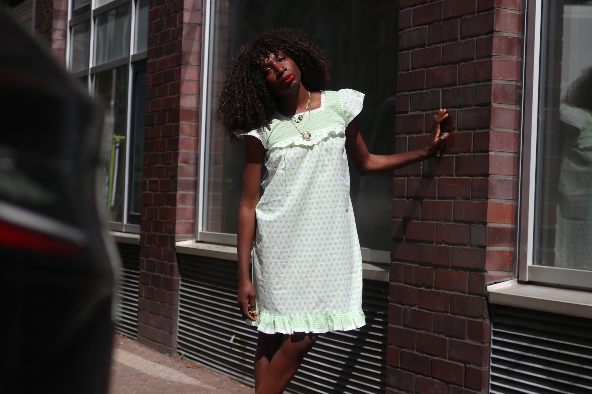 The Clover Polka Dot Mini Dress - Vintage 1970s Green Prairie Dress