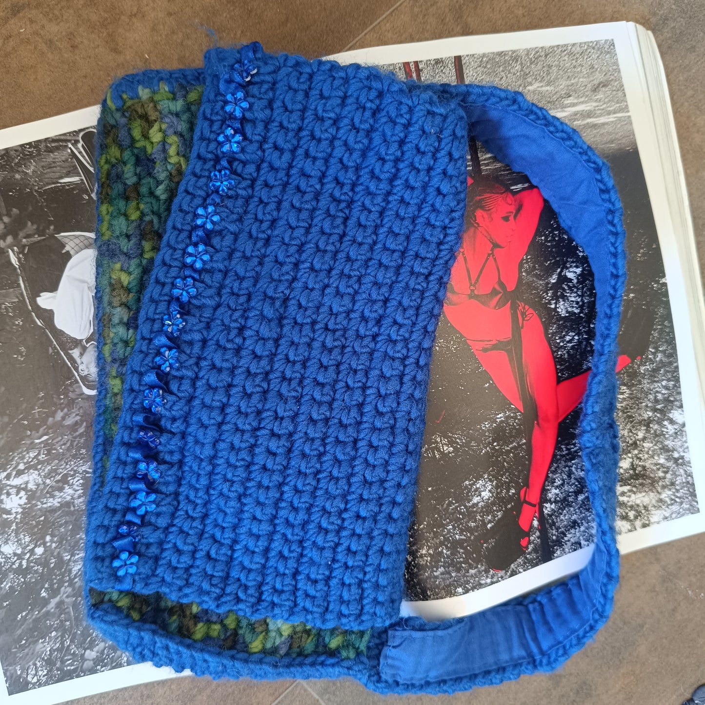 Vintage Crochet Shoulder Bag | Y2K Blue Beaded Purse 