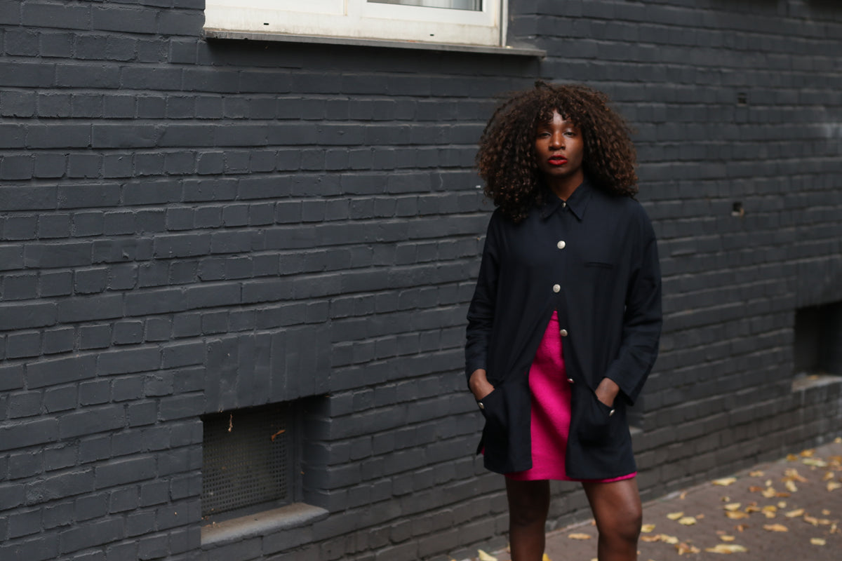 Vintage Black Oversized Utility Jacket | 90s Shirt Coat M/L