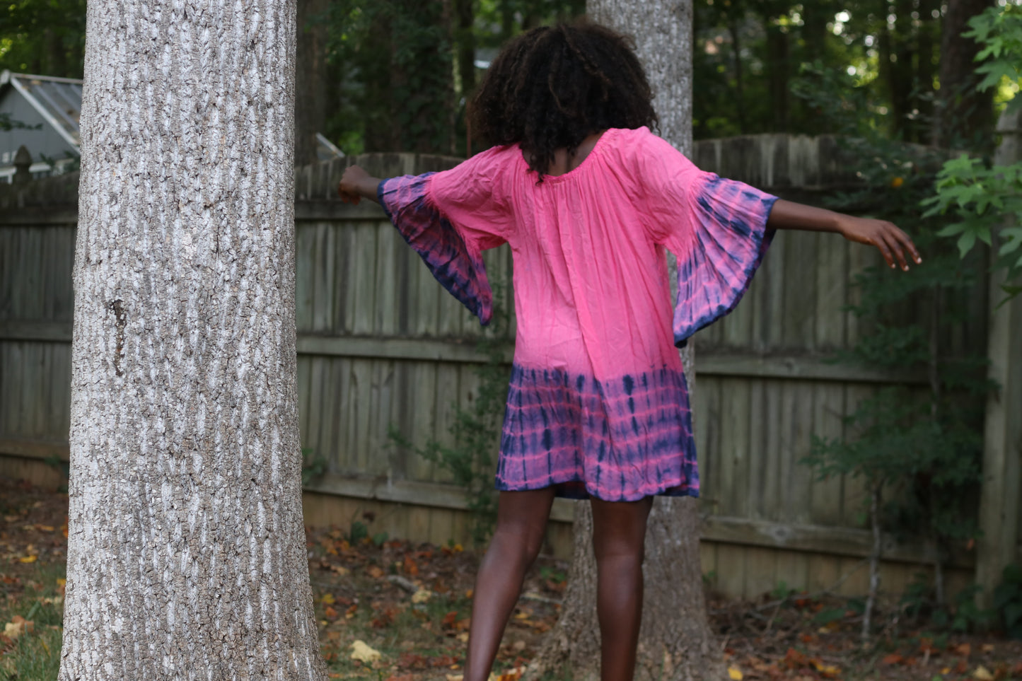 Vintage y2k Tie Dye Tunic Dress - Pink and Purple Bell Sleeve Mini
