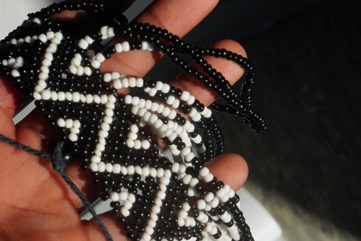 Beaded Statement Collar Necklace | Vintage Boho Geometric Fringe | Black White
