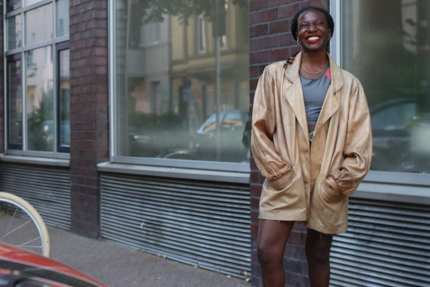 Vintage 80s Distressed Tan Leather Blazer | Oversized 90s Style