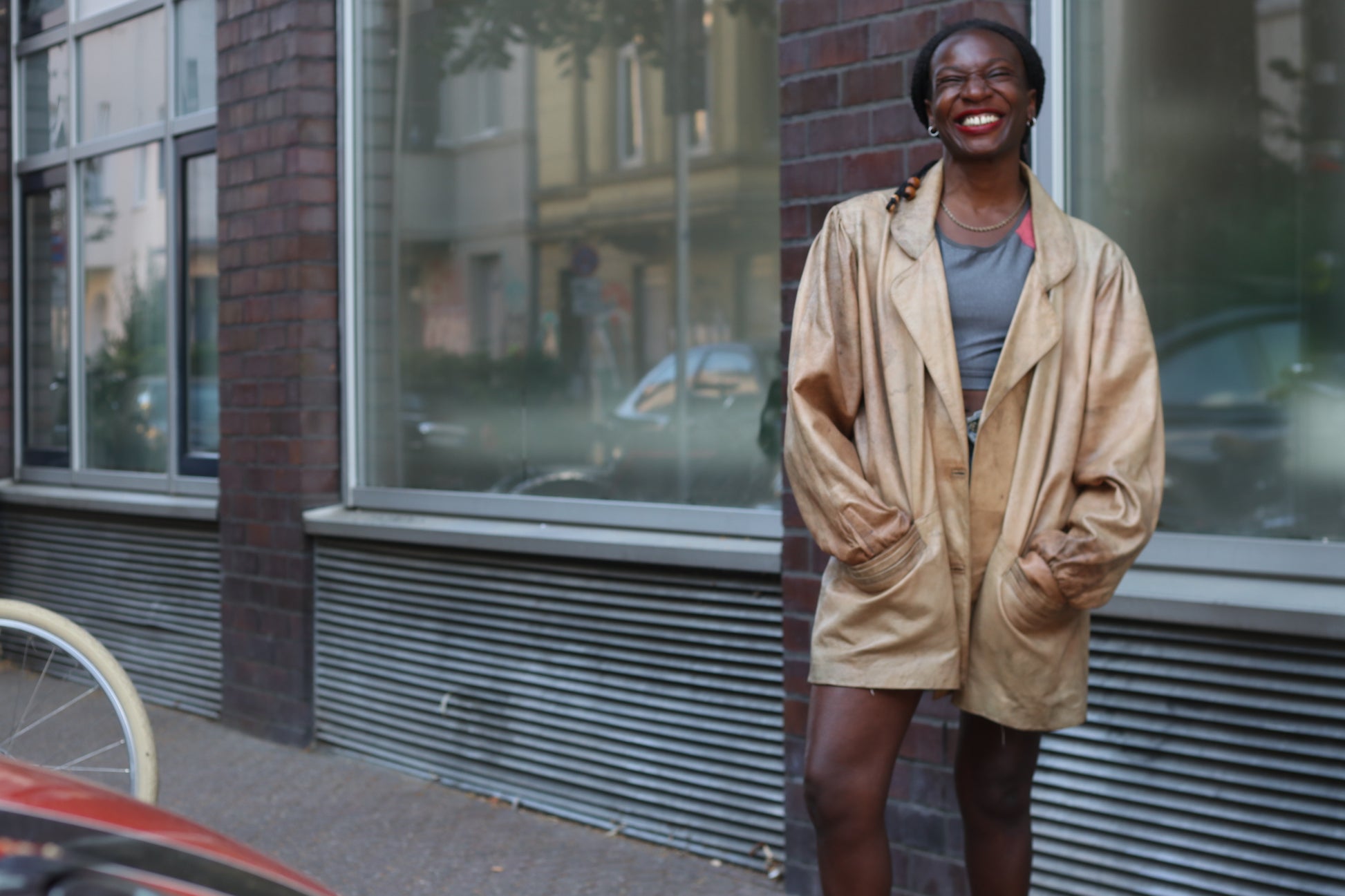 Vintage 80s Distressed Tan Leather Blazer | Oversized 90s Style