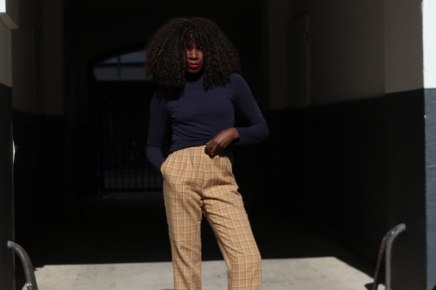 Plaid Trousers Vintage 70s Beige High Waisted Pants | Fits XS to S