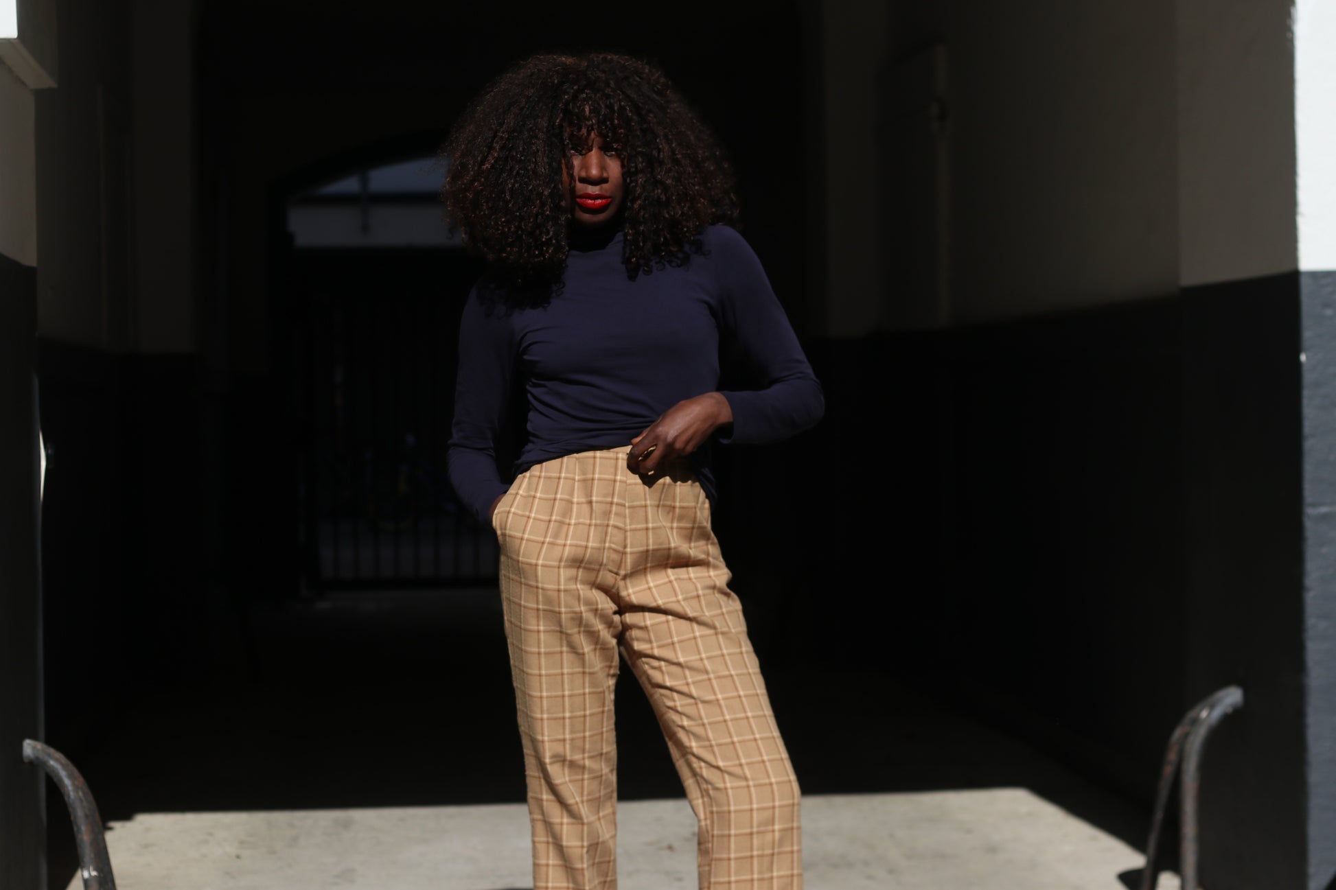 Plaid Trousers Vintage 70s Beige High Waisted Pants | Fits XS to S