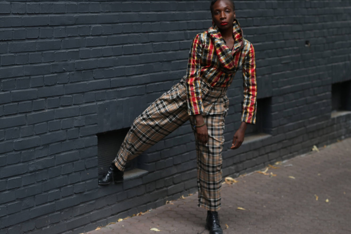 Vintage 90s Plaid Blouse - Red Tartan Draped Collar Shirt Raybold