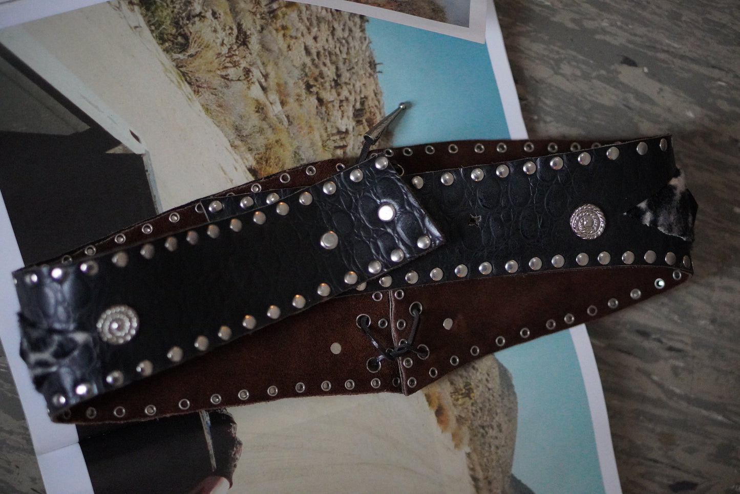 Vintage Leopard Studded Belt - Y2K Western Leather S/M