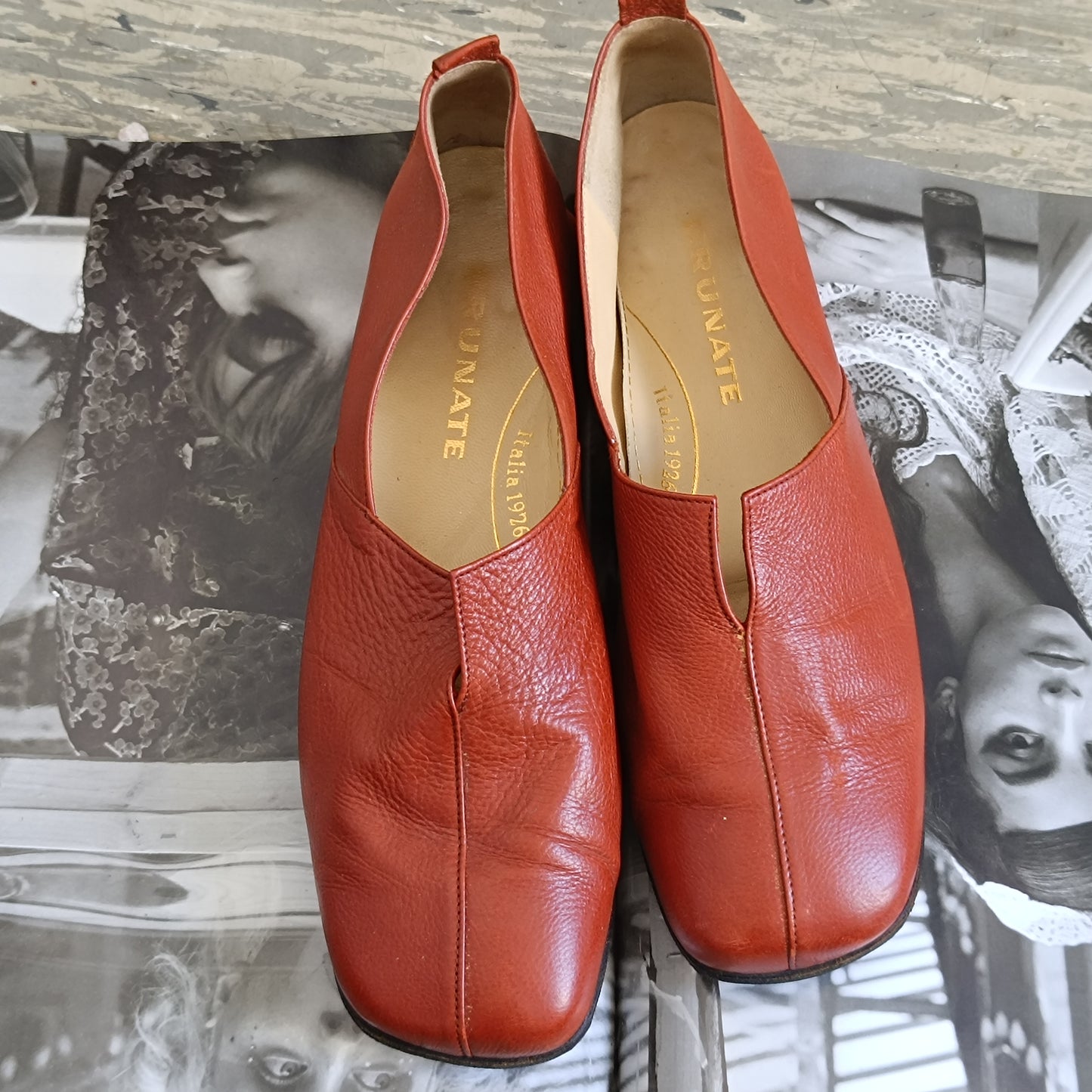 Brunate Vintage 90s Italian Terracotta Leather Square Toe Loafers 38