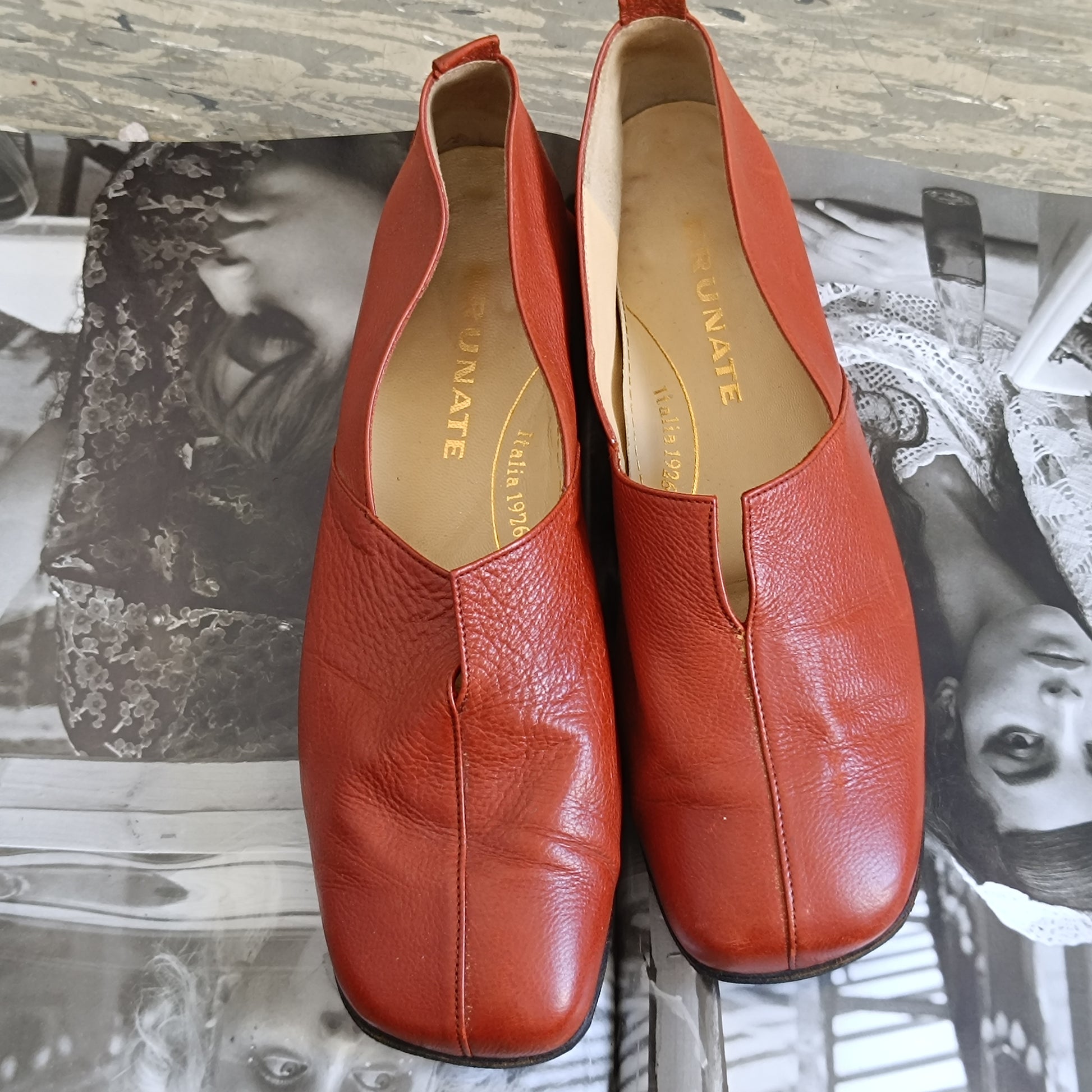 Brunate Vintage 90s Italian Terracotta Leather Square Toe Loafers 38