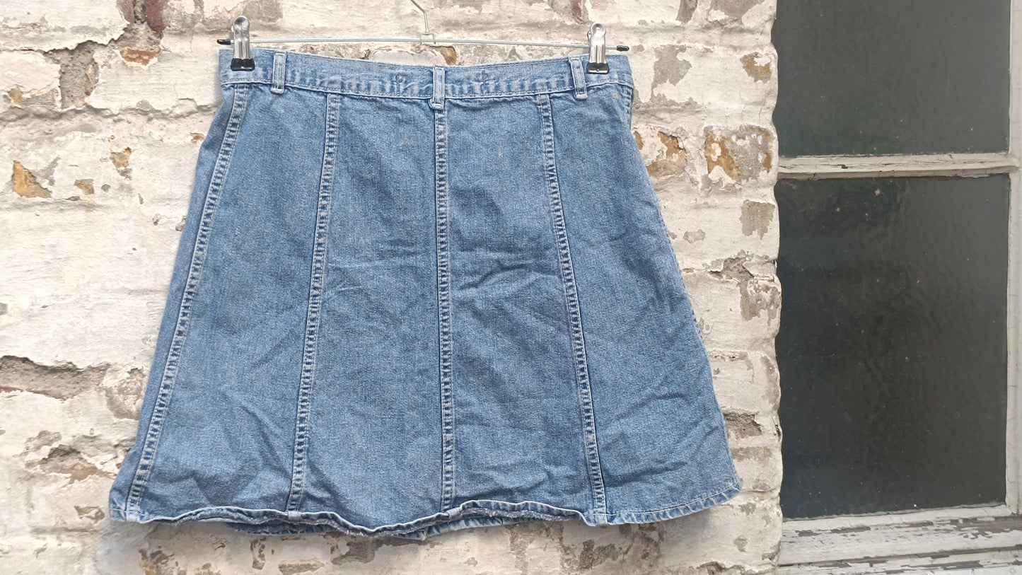 Vintage Denim Skirt Crown Jeans Company 70s 80s High Waisted Button Front A Line