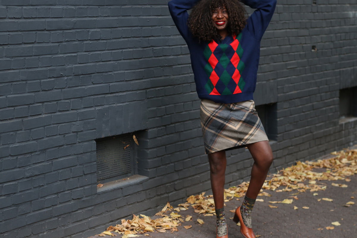 Plaid Wool Mini Skirt | Vintage 90s Brown Tartan A-Line | Size S