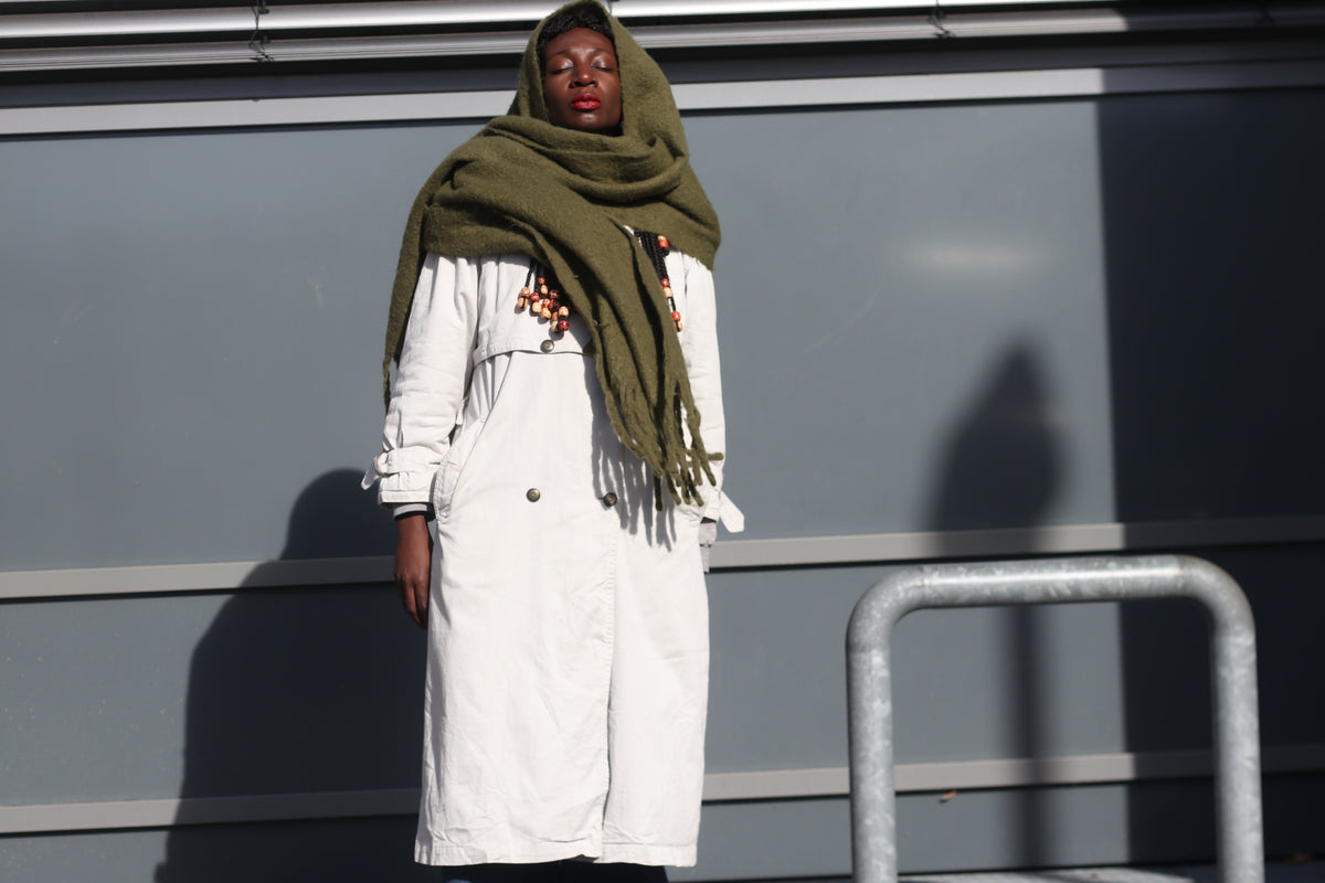 Vintage Olive Green Fringe Scarf | Cozy Winter Knit | Unisex Accessories