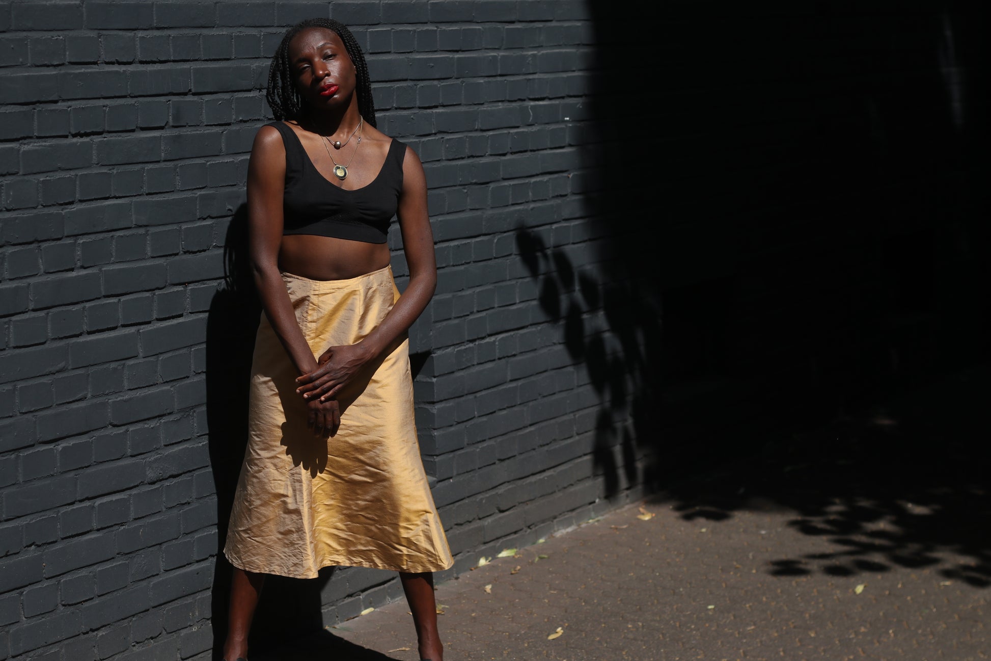 By Marja Vintage 90s Gold Silk Midi Skirt S Minimalist Metallic Shimmer Flare