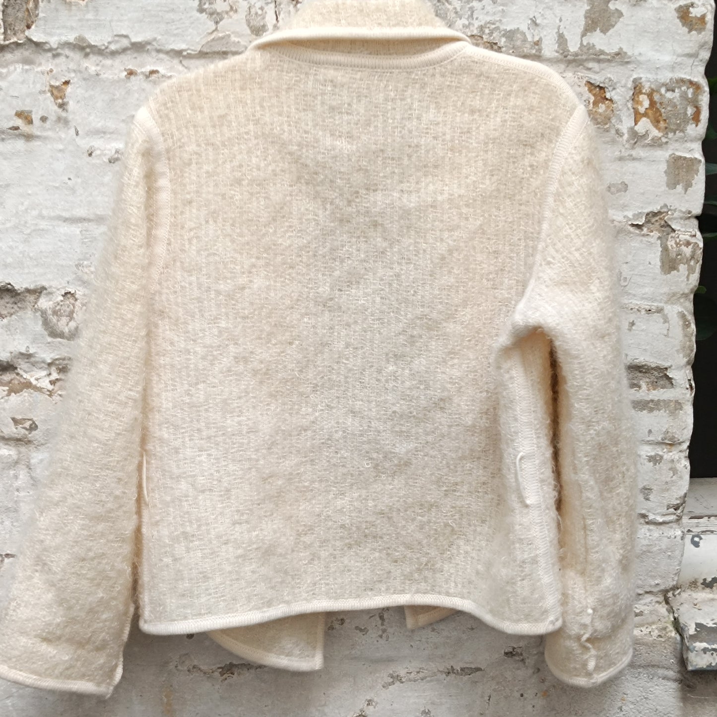 JOBIS Vintage Mohair Wool Jacket - 80s Cream Knit Cardigan Blazer