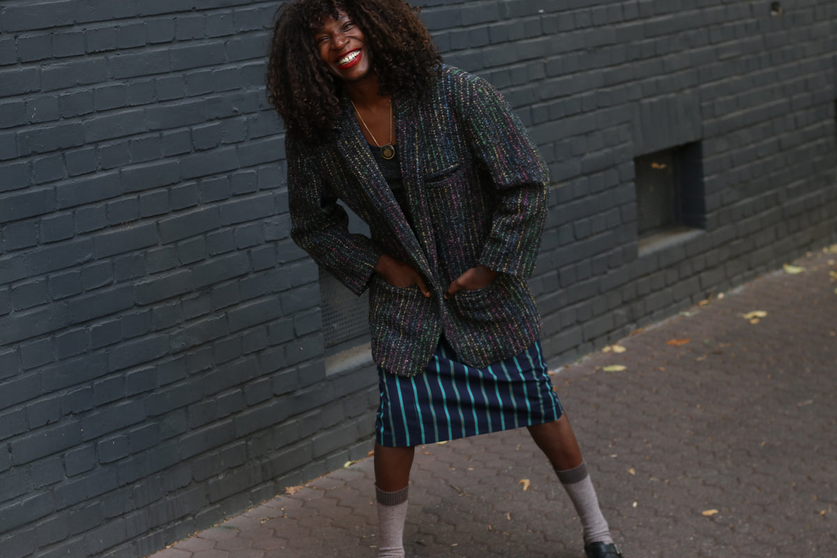 Vintage Wool Tweed Blazer | 80s 90s Rainbow Confetti Coat | M/L