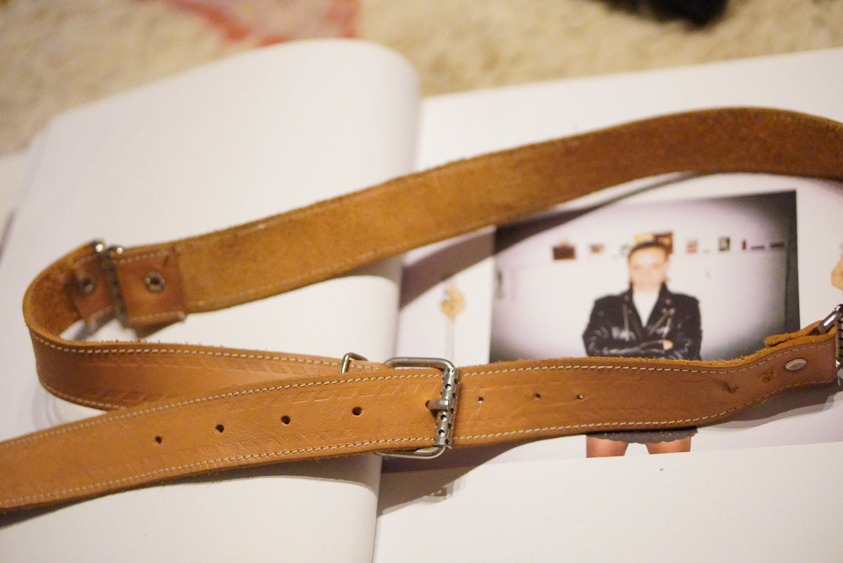 Vintage Brown Leather Belt | 70s Boho Tan Brown Embossed Detailed Belt