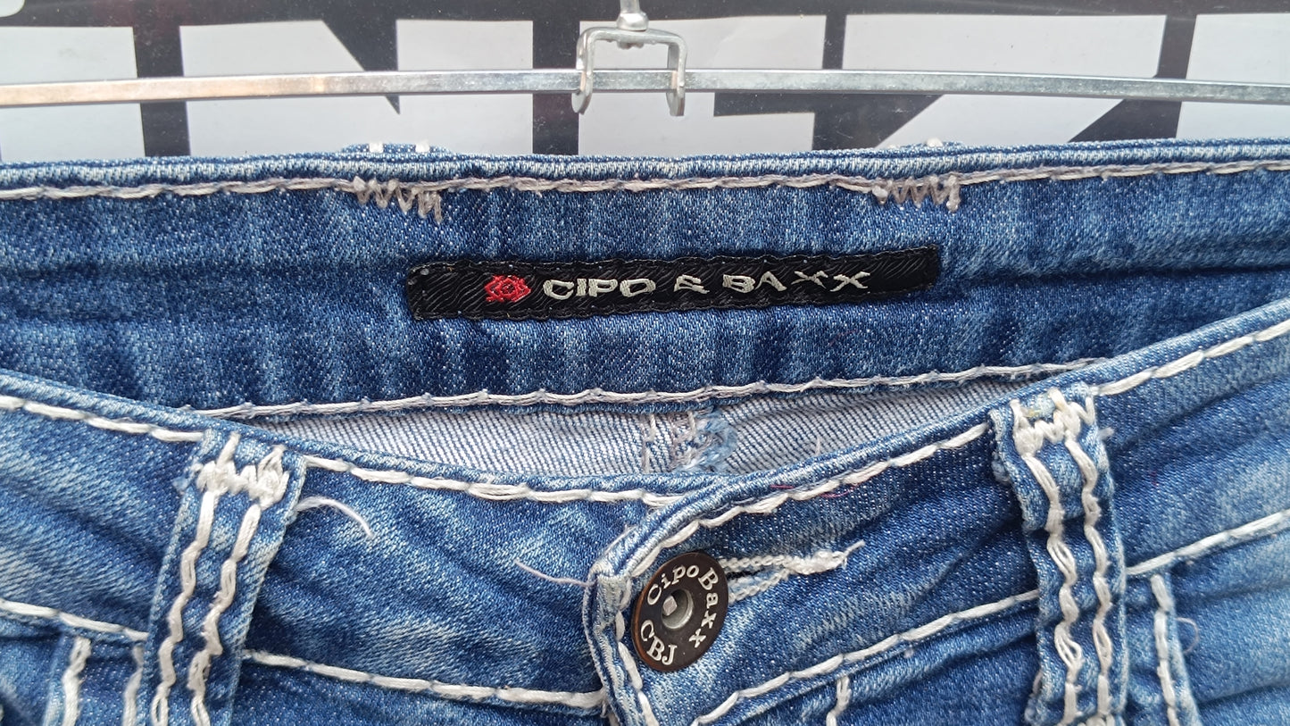 Cipo & Baxx Vintage 2000s Y2K Low Rise Thick Stitch Blue Jeans