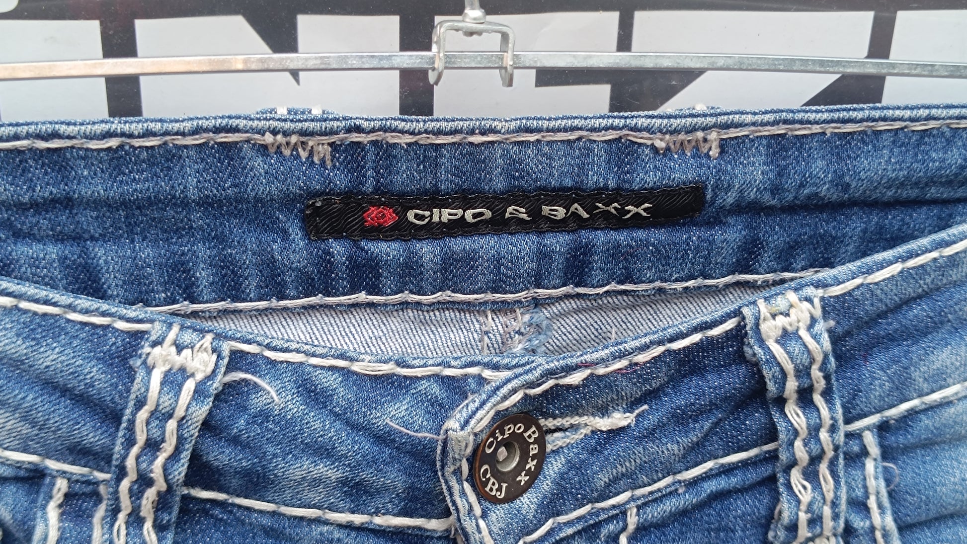 Cipo & Baxx Vintage 2000s Y2K Low Rise Thick Stitch Blue Jeans