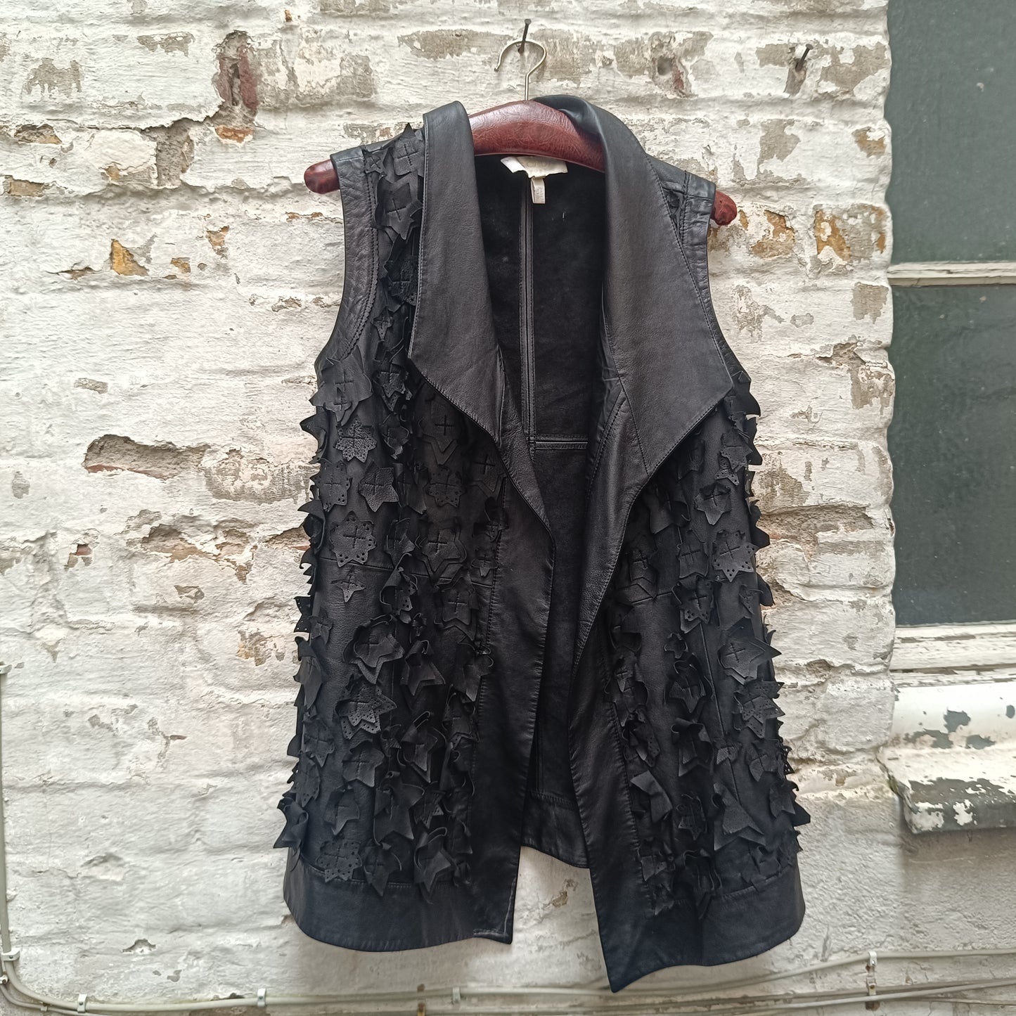 ESCADA SPORT Black Leather Vest - Vintage 90s Applique Waistcoat | M/L