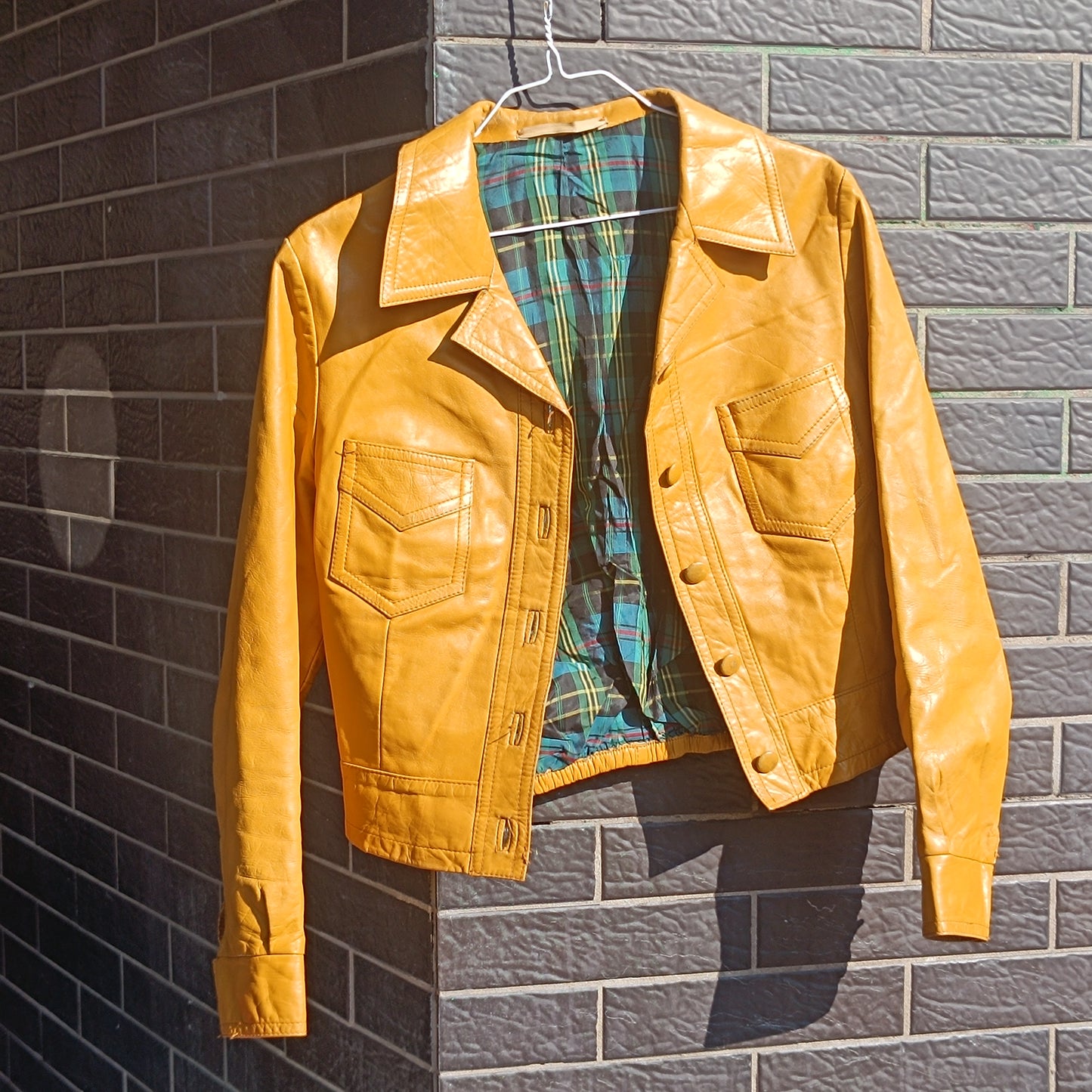 Vintage 80s Yellow Leather Cropped Jacket - Bold Boxy Fit, Real Retro Style