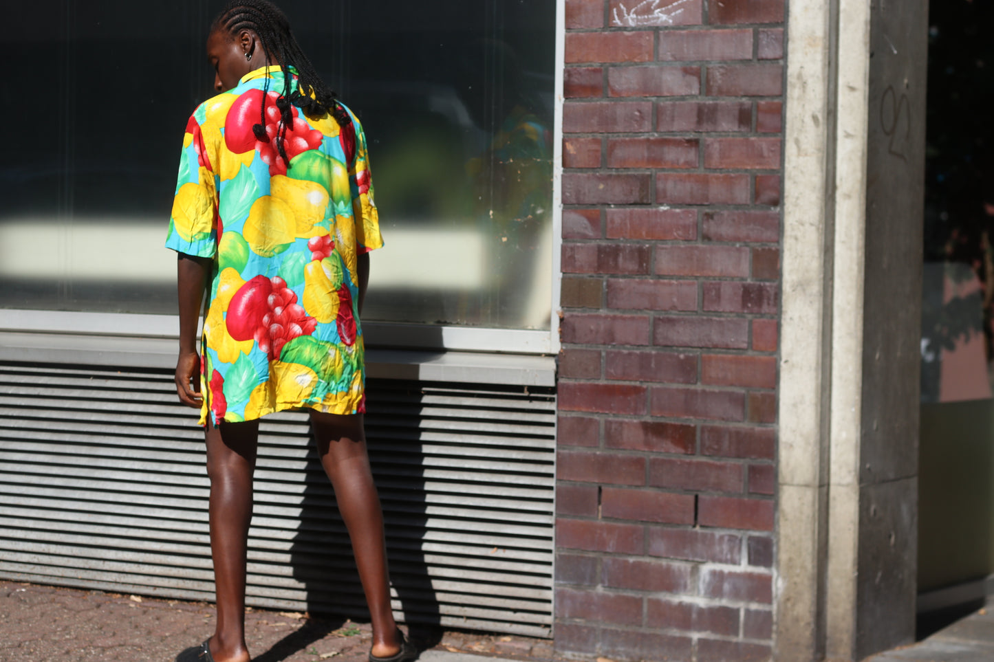 Vintage 90s Fruit Print Shirt Dress - Vibrant Oversized Summer Tunic