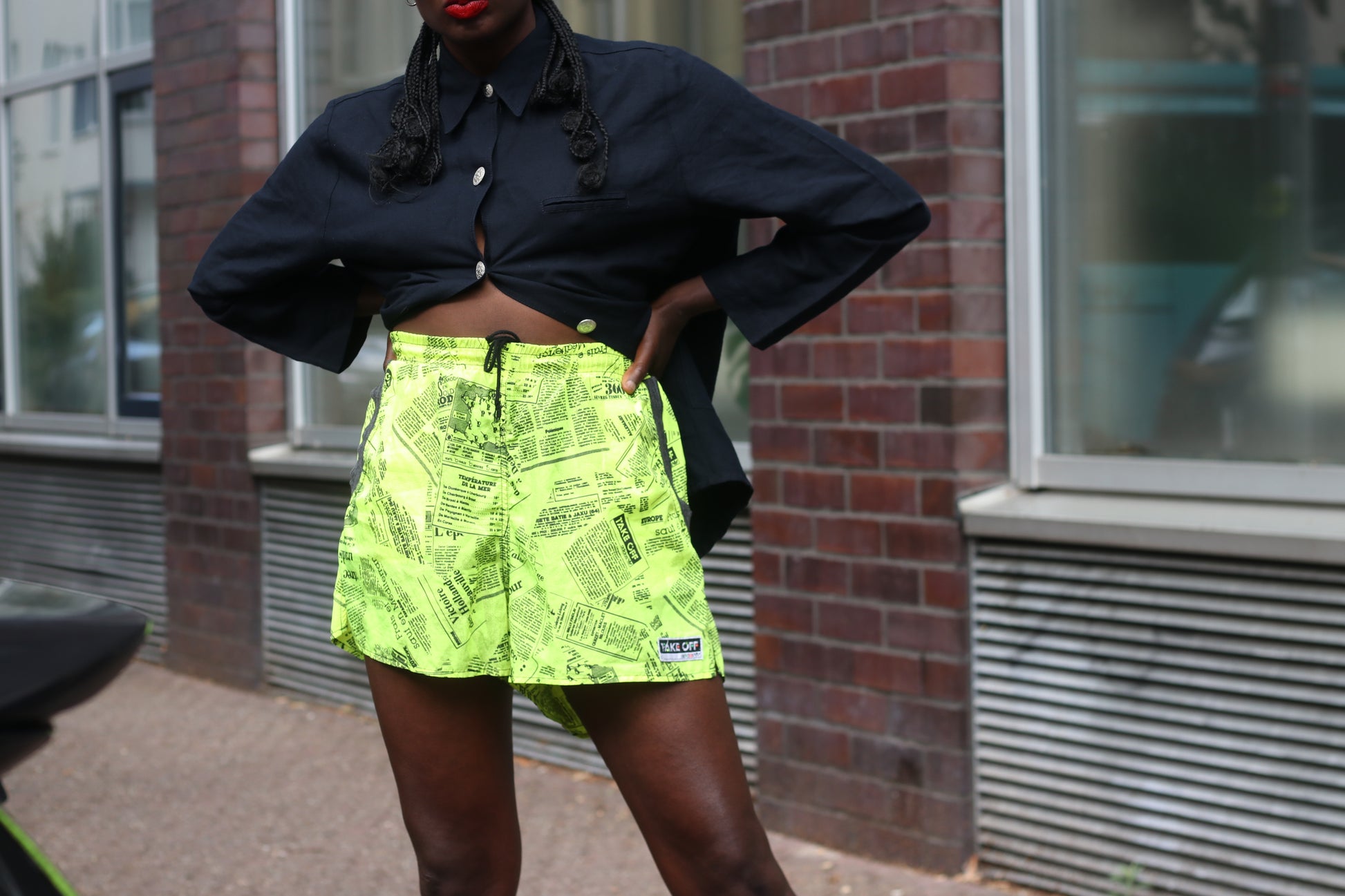 Vintage Adidas Take Off Neon Newspaper Print Shorts - 80s 90s Retro