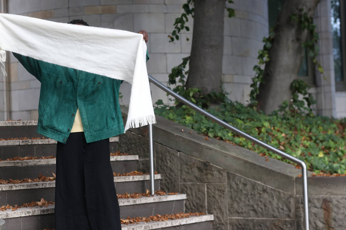 Vintage Soft Scarf - Off White Fringed Wrap | Cream Winter Shawl