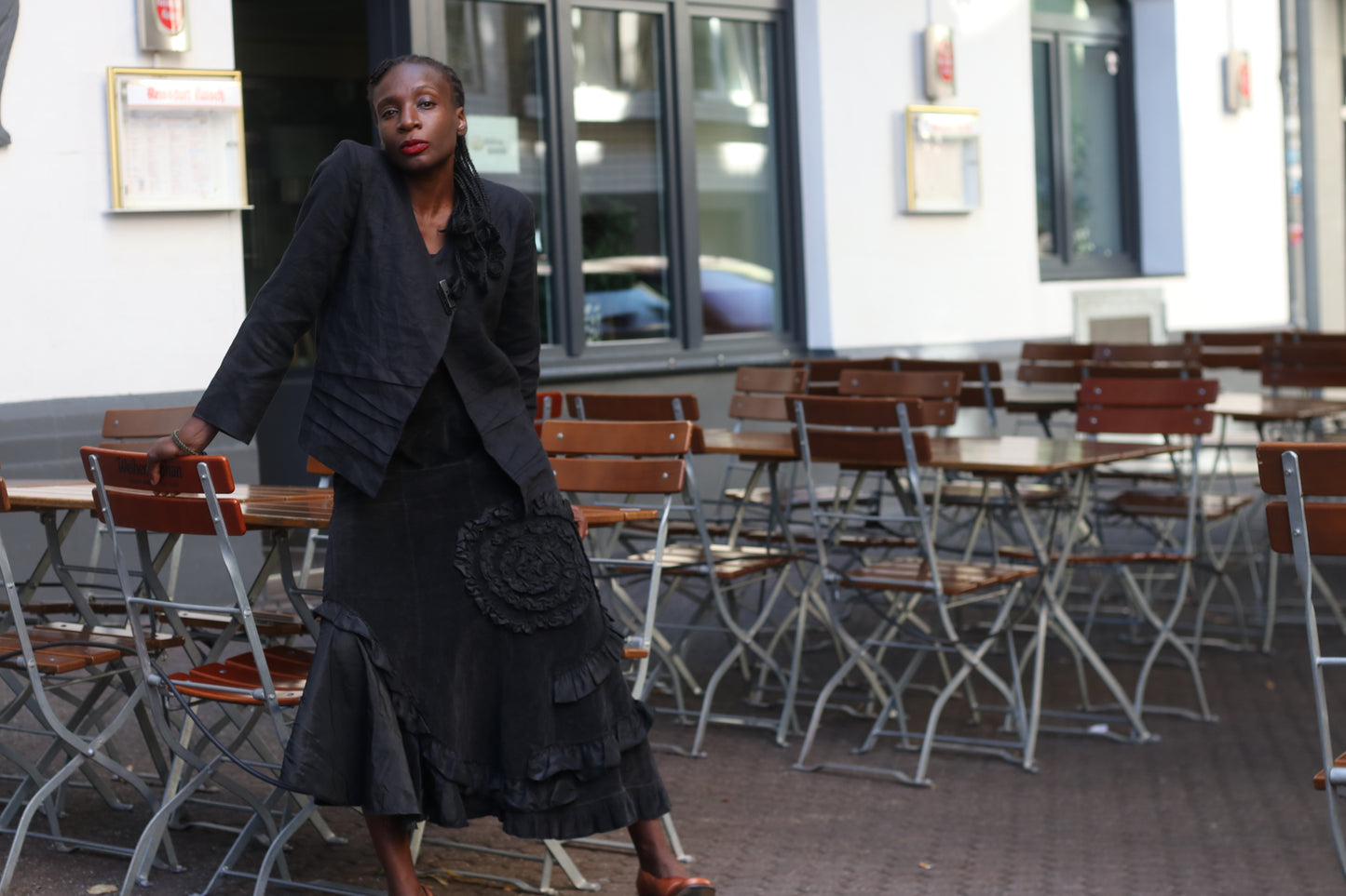 Vintage Avant Garde Maxi Rose Skirt | 90s Black Cotton Ruffled Design 