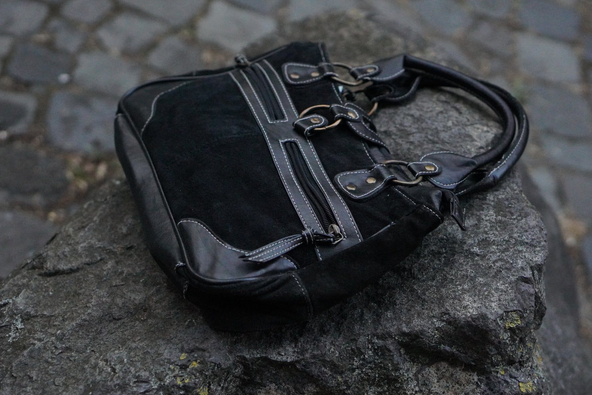 Damart Vintage 90s Black Suede Handbag - Retro Y2K Shoulder Bag