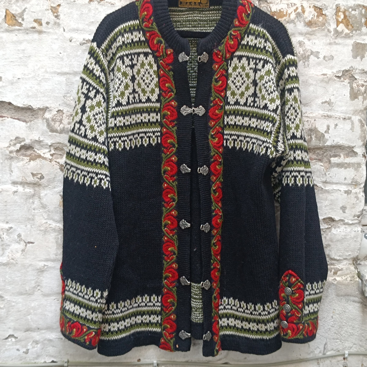 Vintage Norwegian Wool Cardigan | Nordstrikk Folk Knit | L/XL