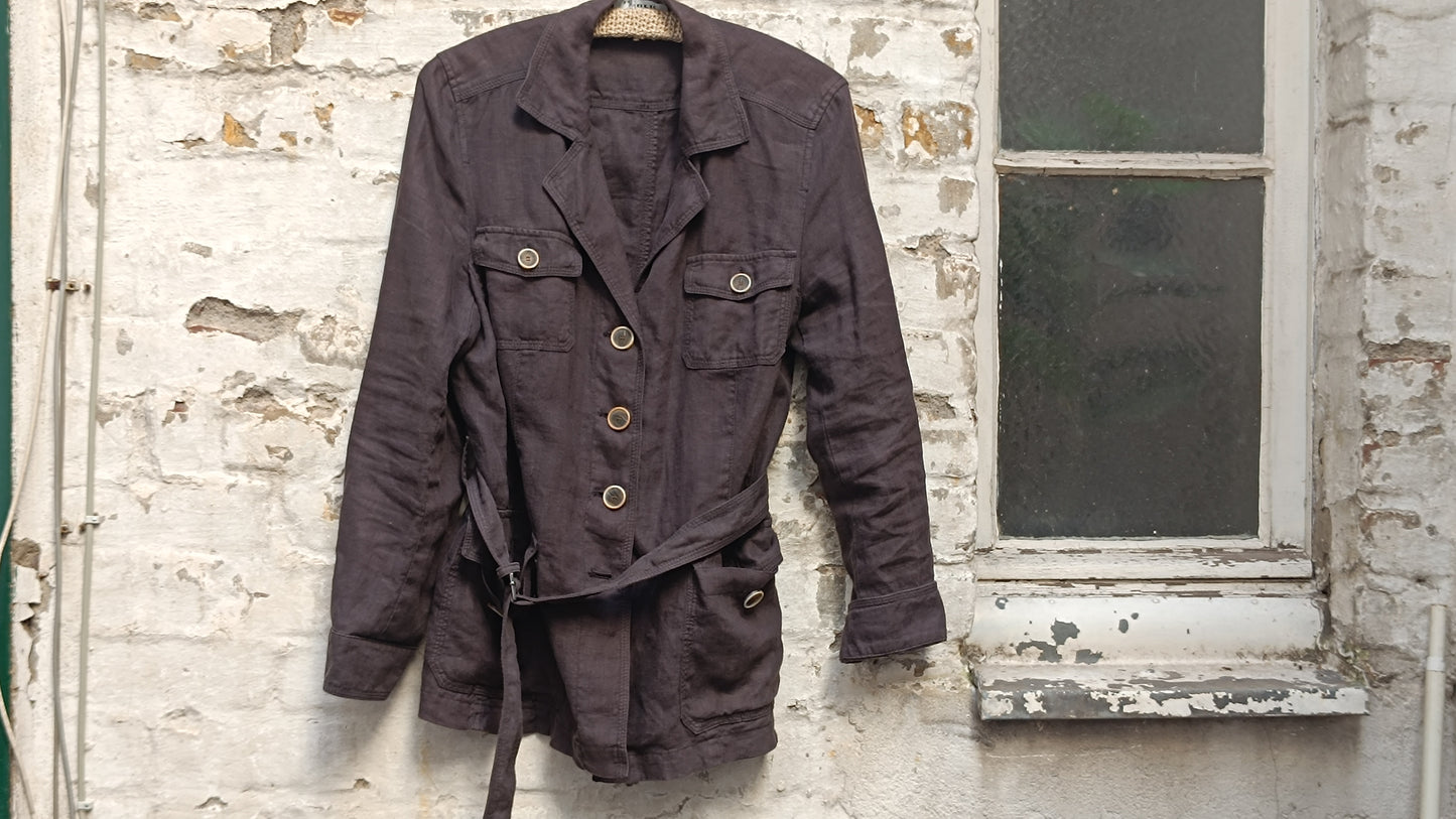 Vintage 90s Charcoal Grey Linen Safari Jacket - Public Utility Coat