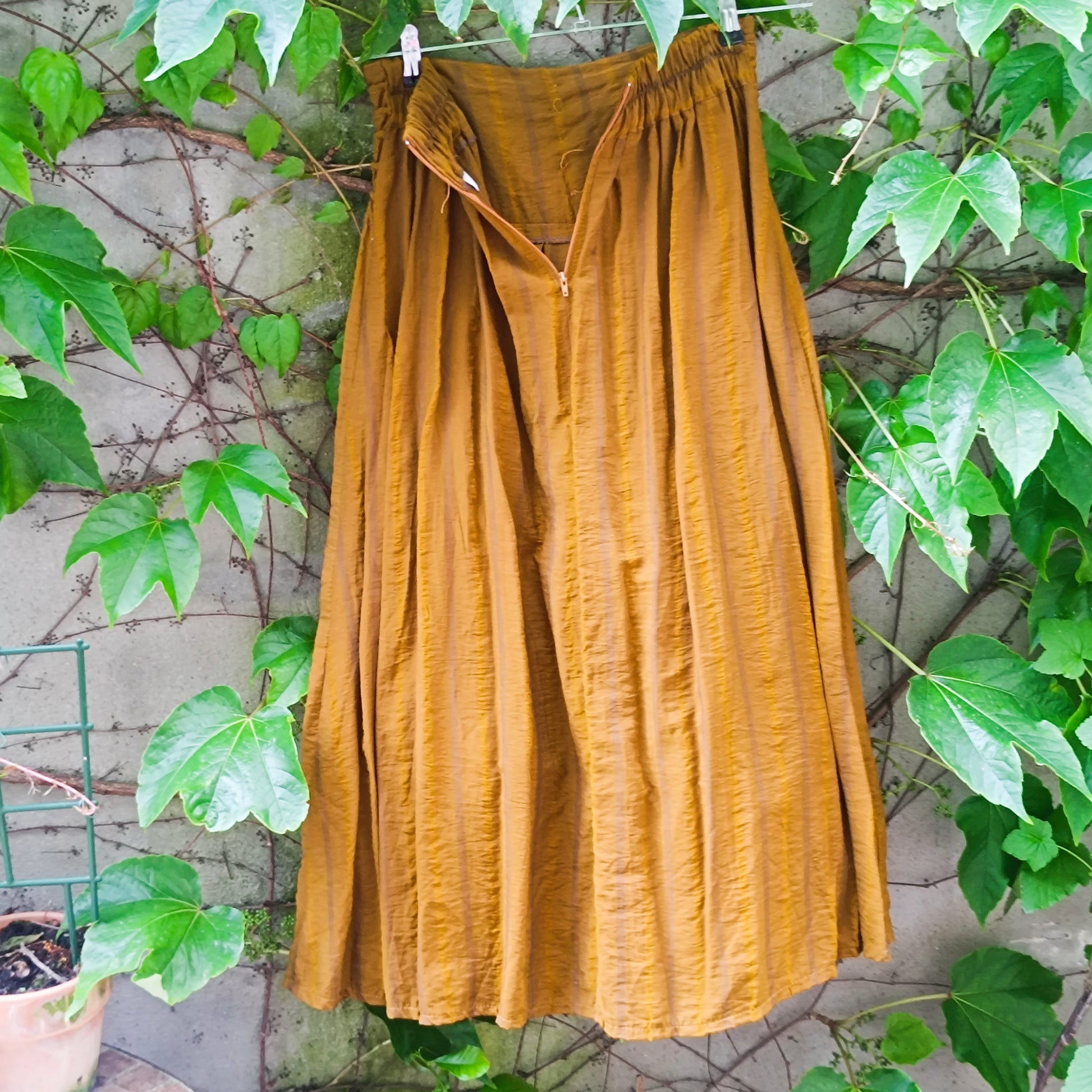 Vintage 70s Mustard Gold Maxi Skirt - Striped Boho Pleated Long Skirt