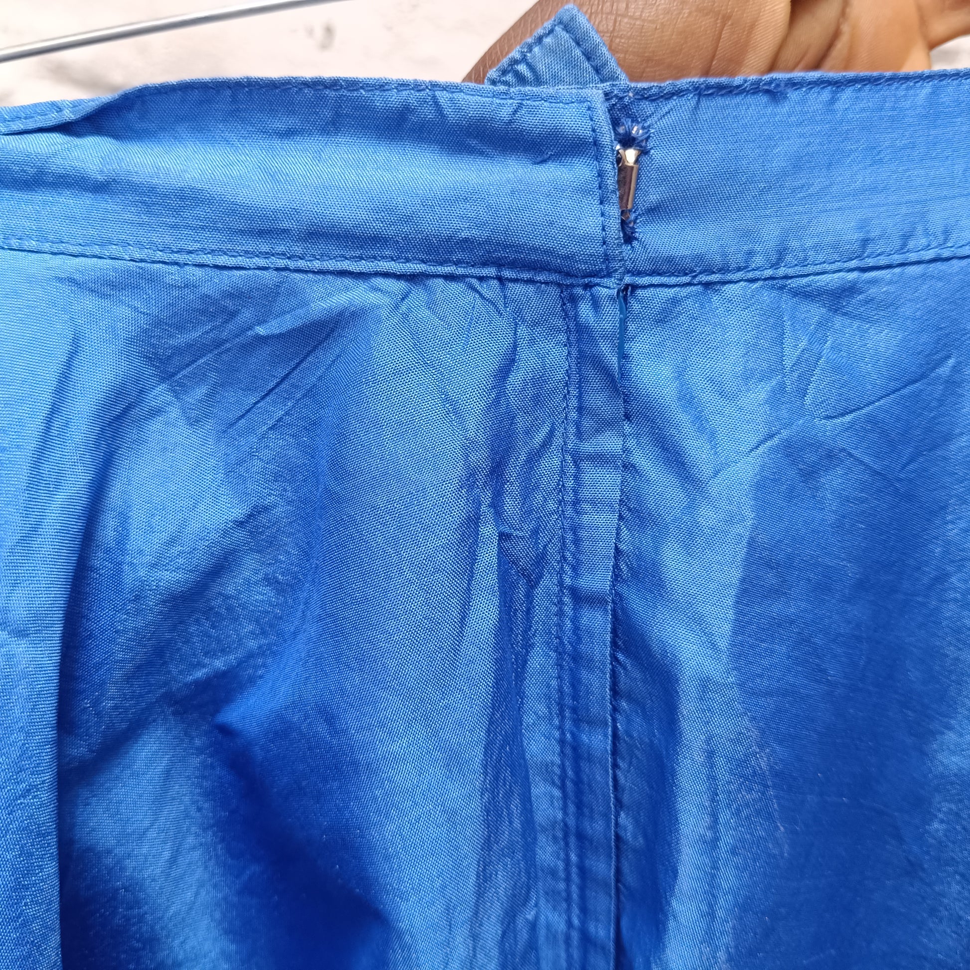 Vintage Blue Silk Maxi Skirt | 80s High Waist Pleated Party Skirt XS