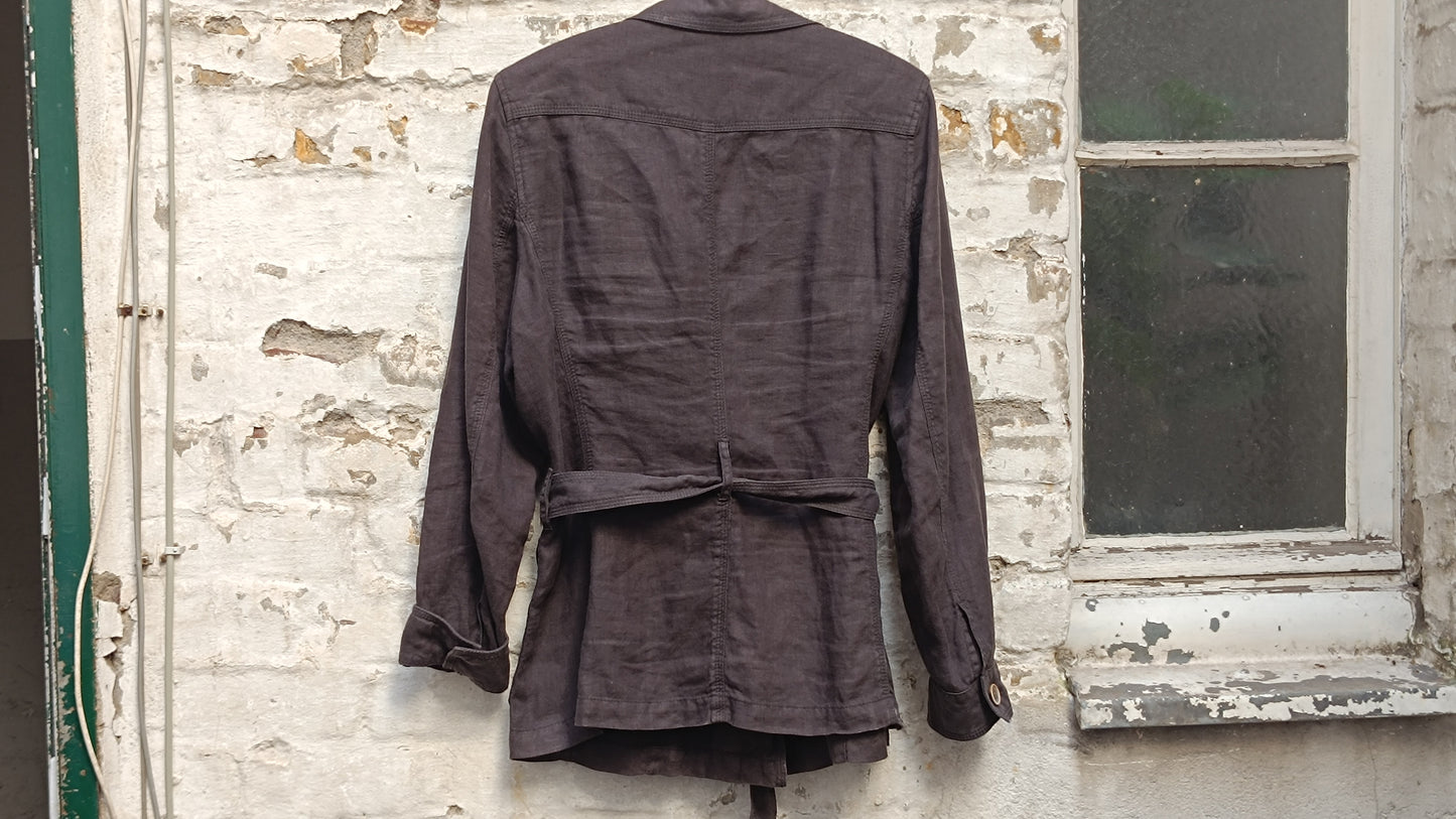 Vintage 90s Charcoal Grey Linen Safari Jacket - Public Utility Coat