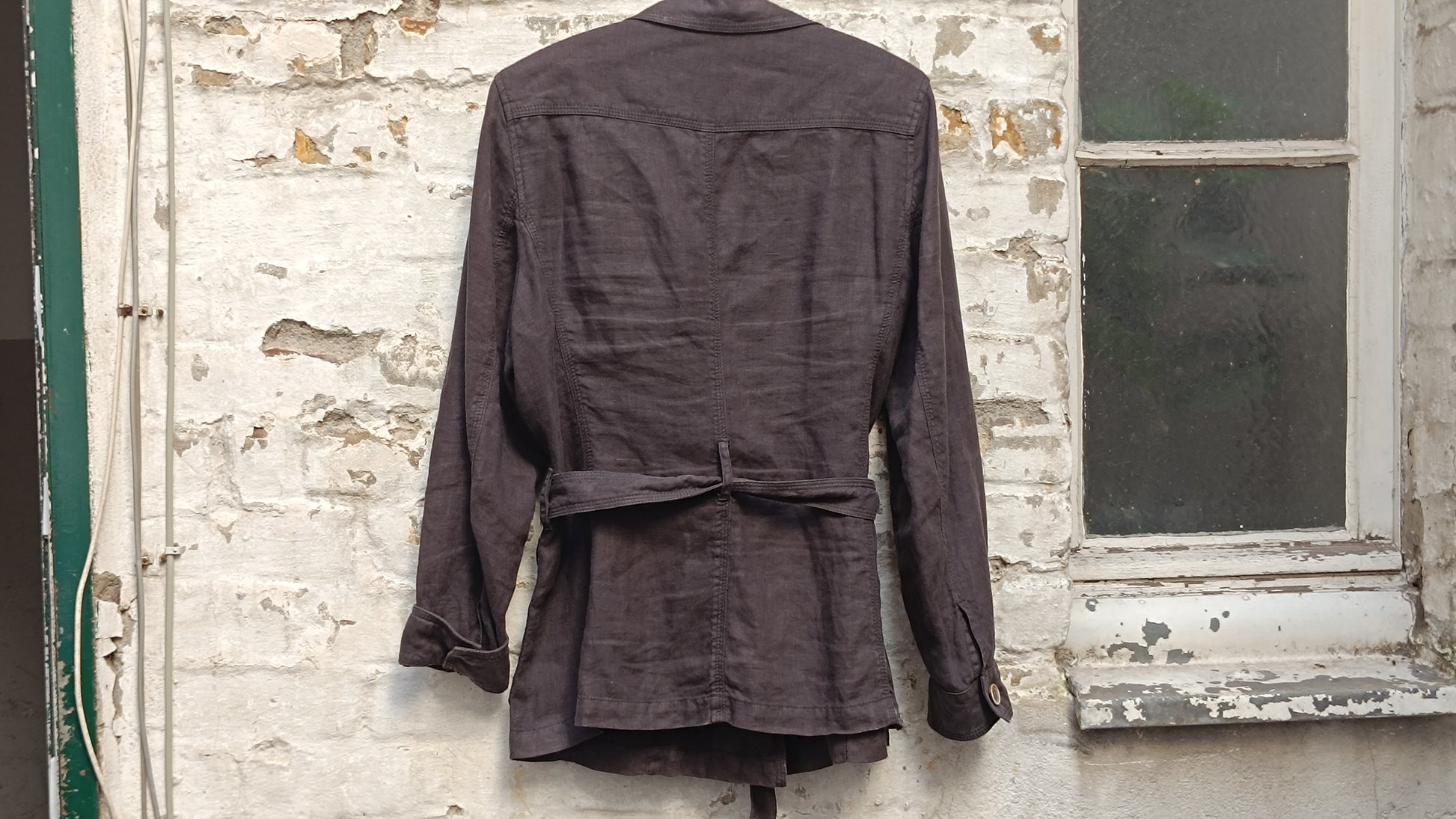Vintage 90s Charcoal Grey Linen Safari Jacket - Public Utility Coat