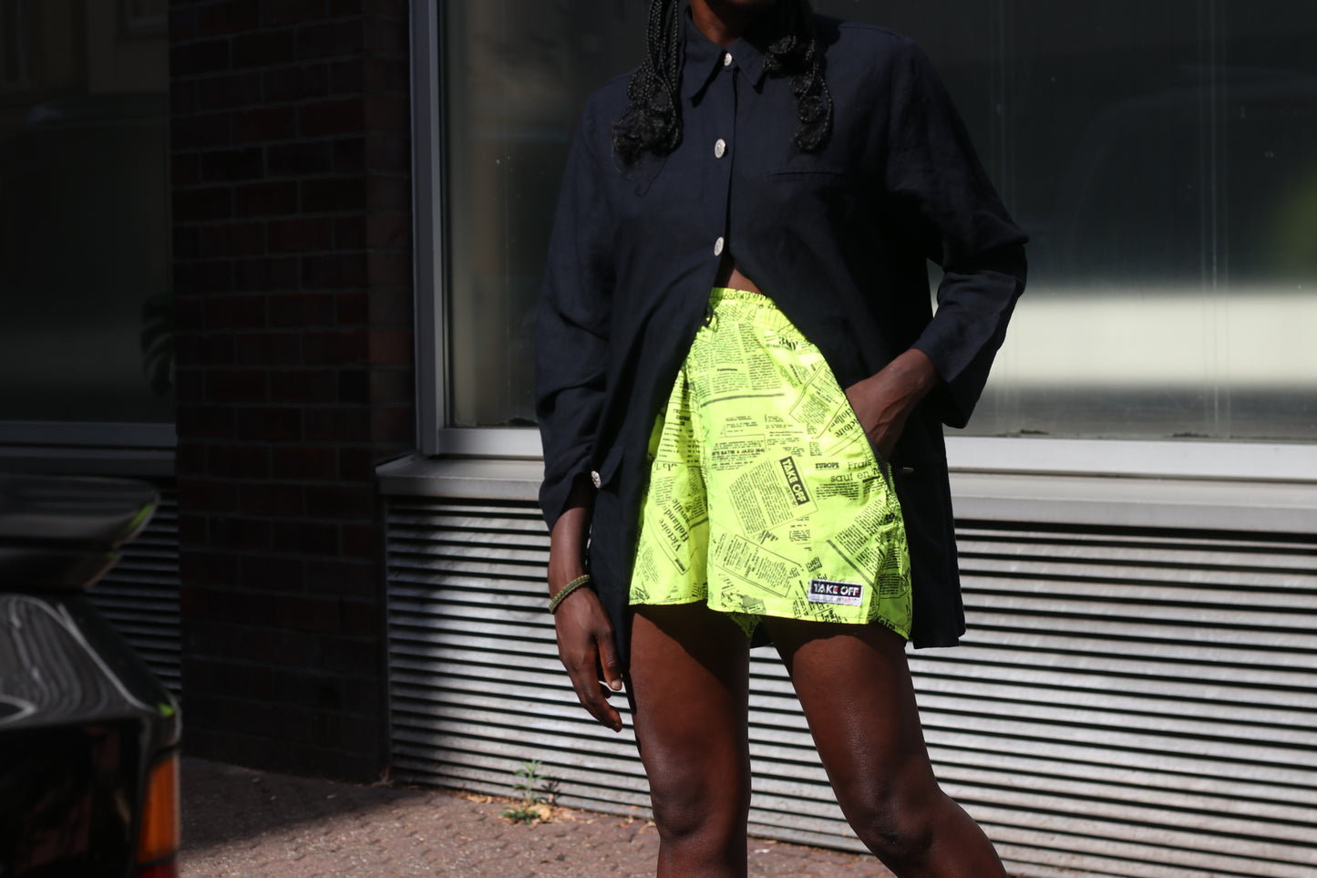 Vintage Adidas Take Off Neon Newspaper Print Shorts - 80s 90s Retro