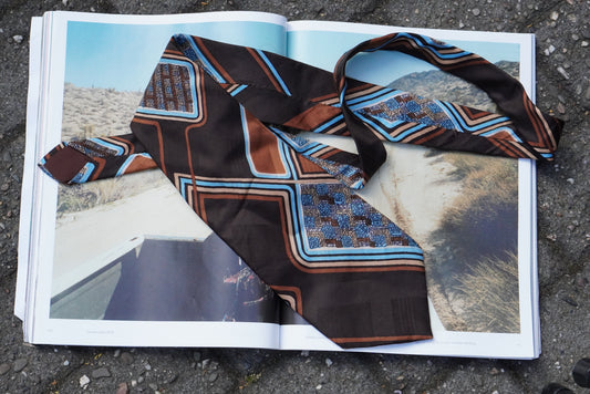 Le Schans Paris Vintage 1970s Silk Tie Geometric Abstract Brown Blue Retro Neckwear