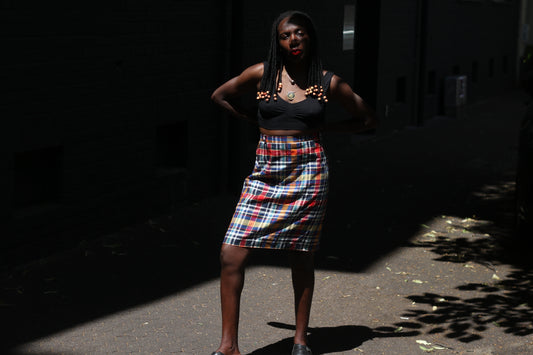 Vintage 80s Colorful Tartan Skirt| Polarn O. Pyret Plaid Pencil Skirt - M
