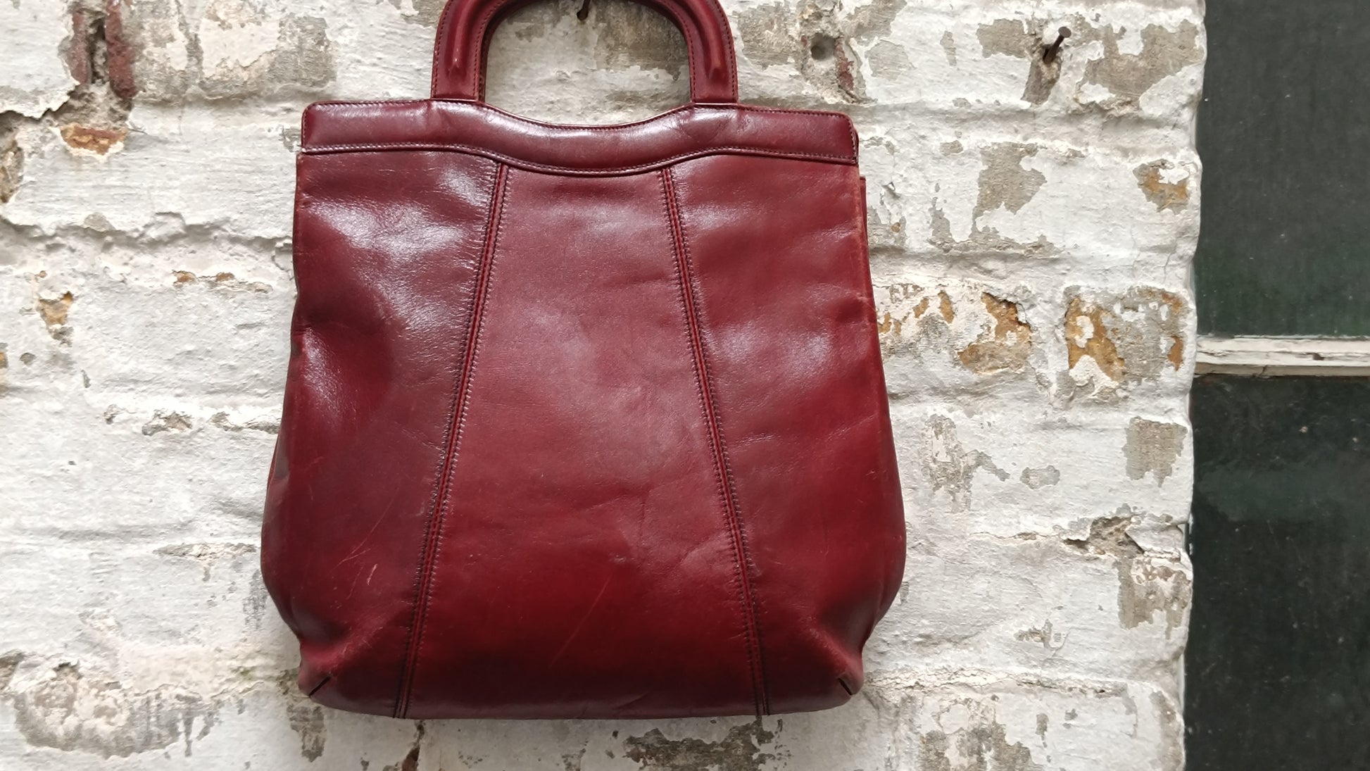 Vintage Etienne Aigner Burgundy Leather Handbag 70s Oxblood Tote Top Handle Bag