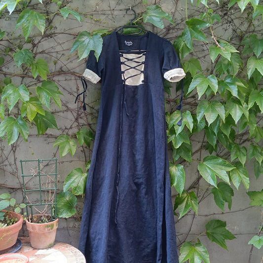 Y2K Medieval Corset Maxi Dress | Cottagecore Gown | Dark Blue XXS