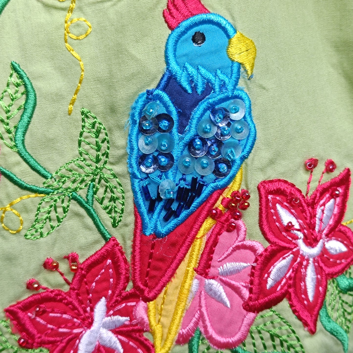Bobbie Brooks Vintage 90s Green Embroidered Tropical Hawaiian Shirt