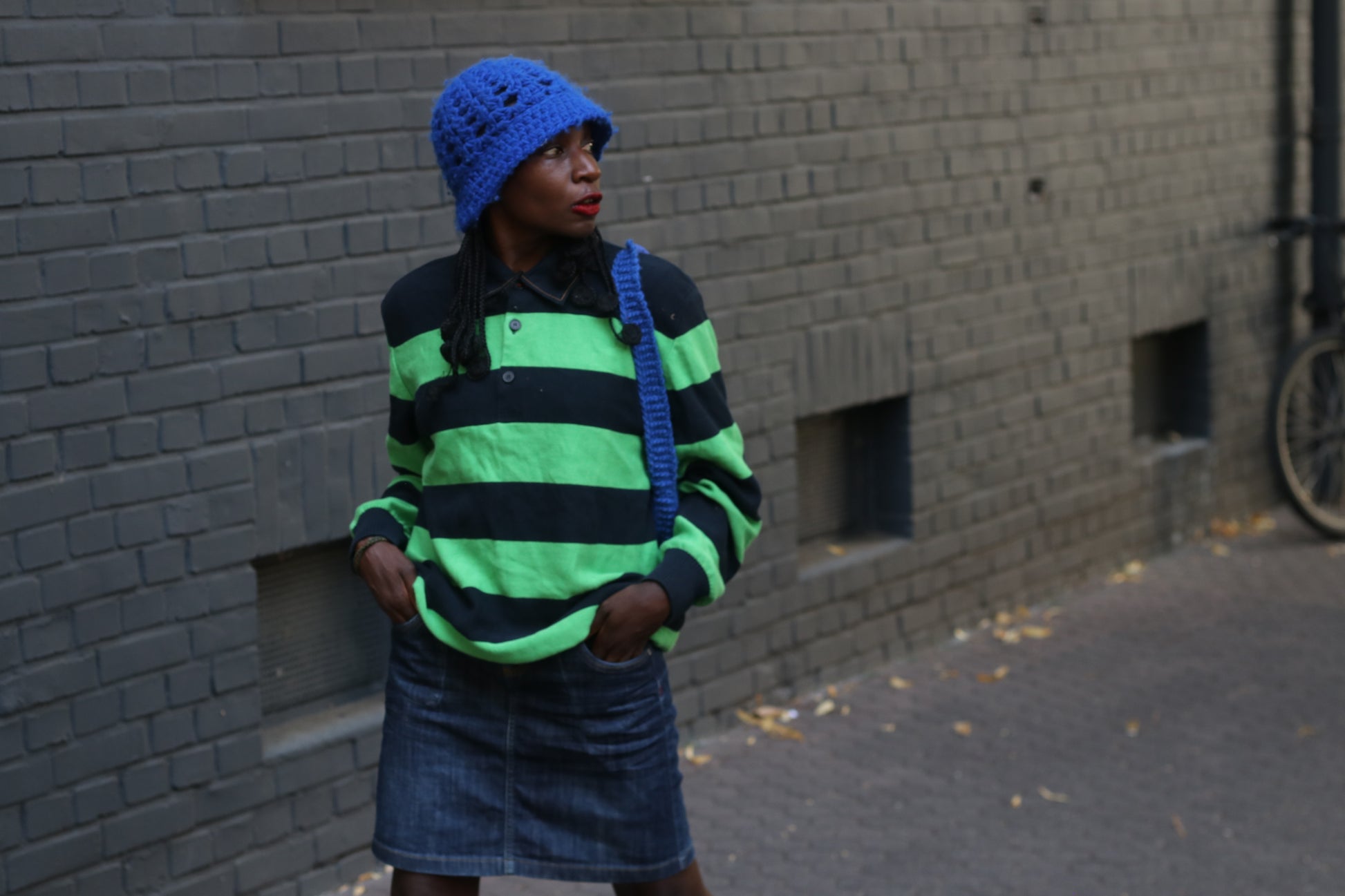 Vintage Bogner Stripe Jumper | Navy & Lime Green Cotton Knit | Fits M
