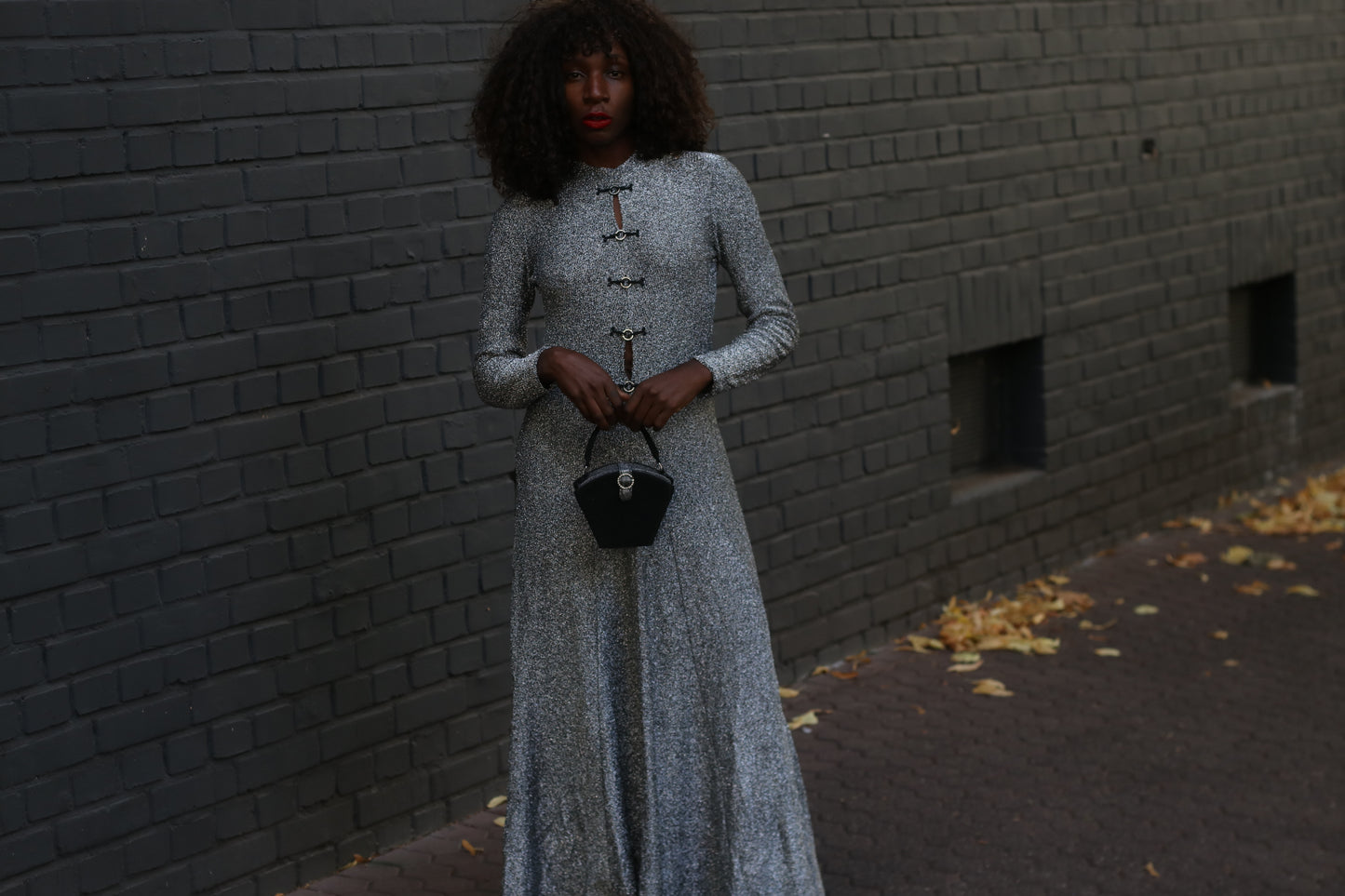 Silver Metallic Maxi Dress | Vintage 70s Lurex Evening Gown | S