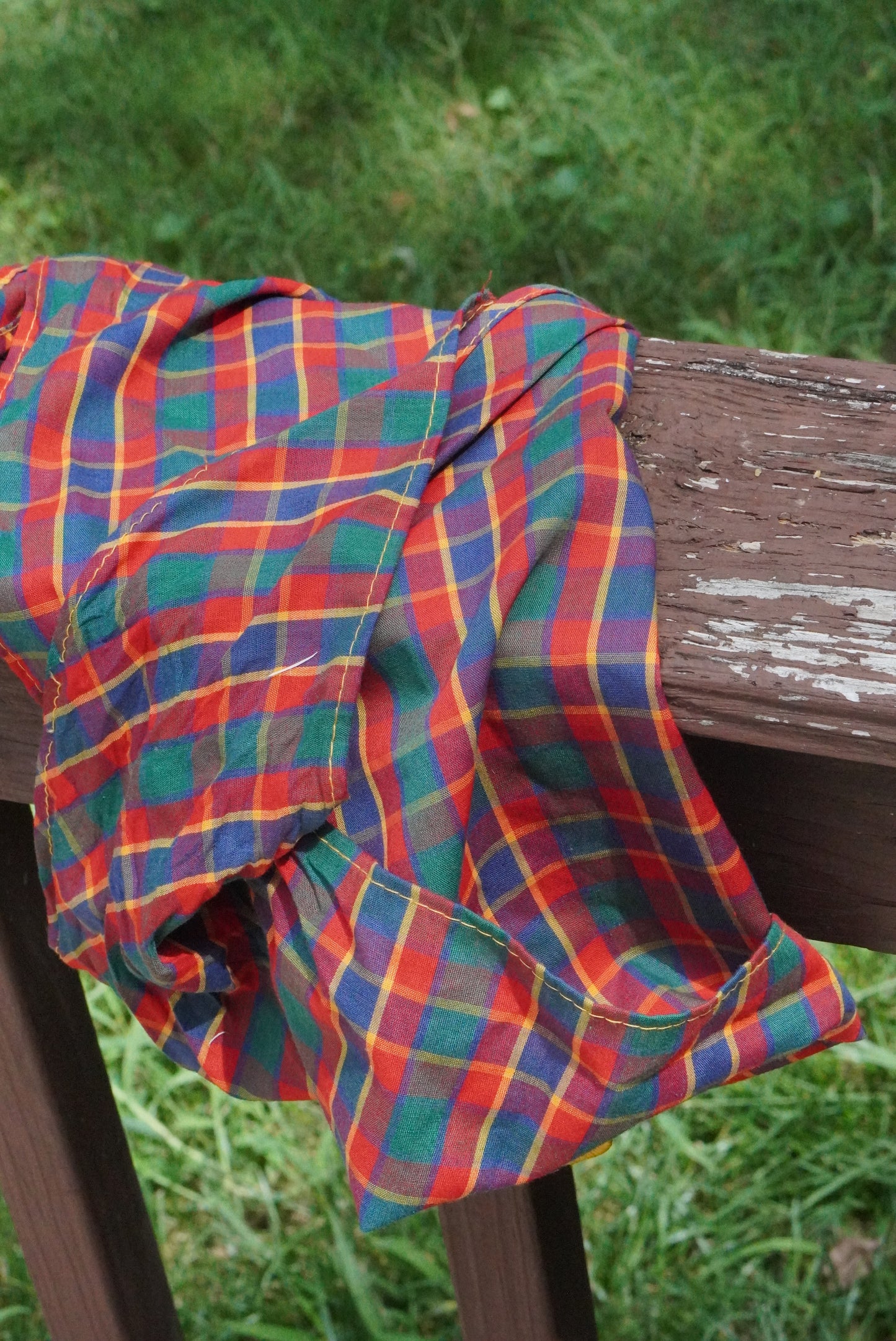 Vintage Plaid Bandana Neck Scarf - Retro Fleur de Lis Scout Bandana