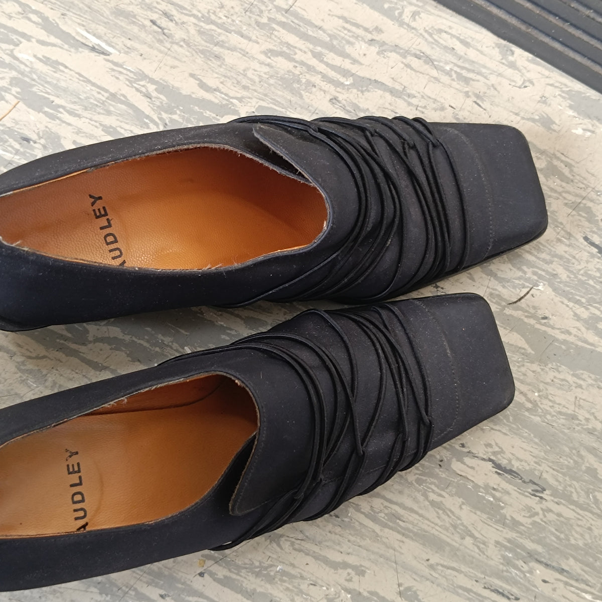 Vintage 90s AUDLEY Black Square Toe Wedge Loafers - Size EU 38