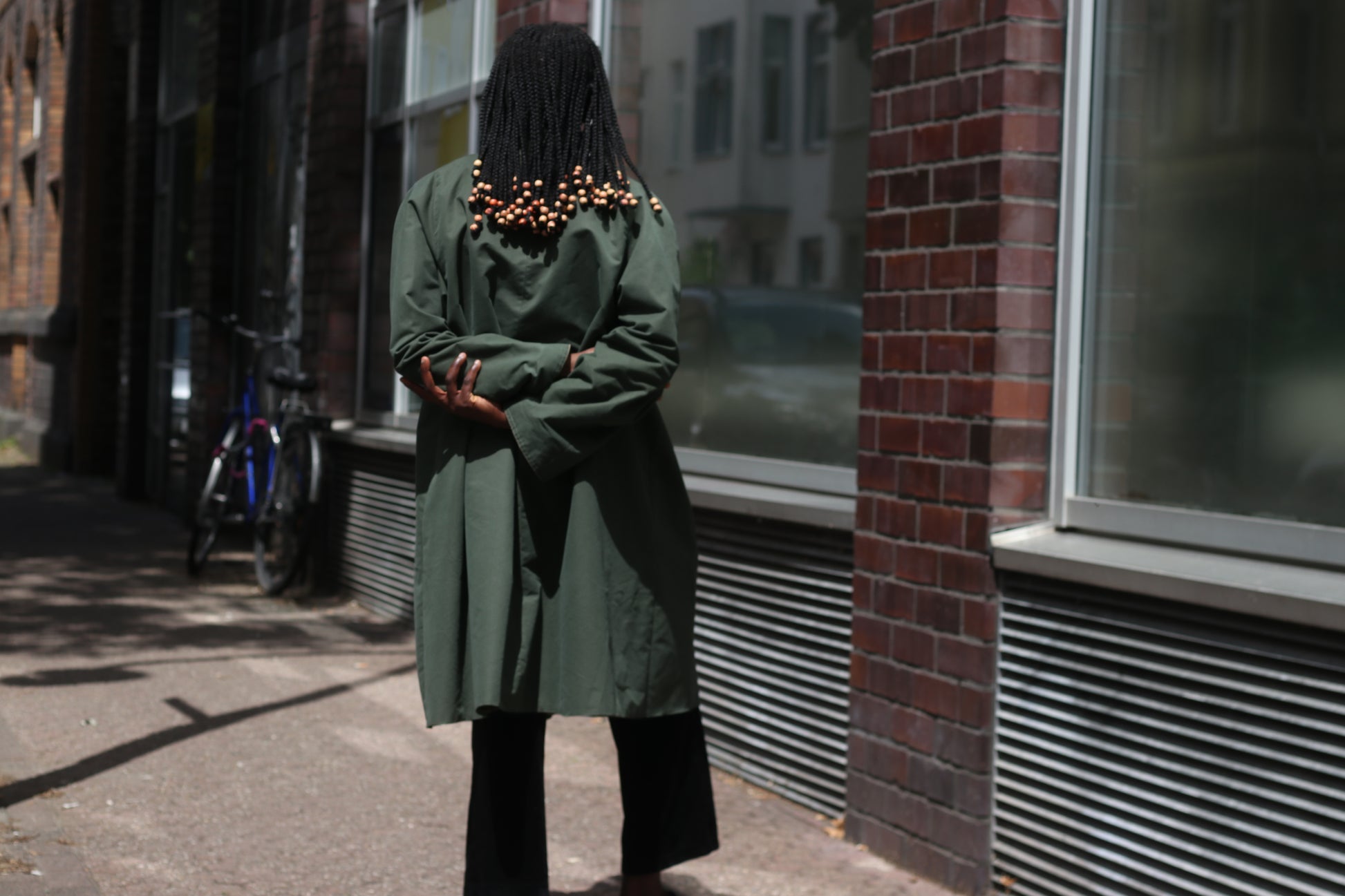 Vintage Ellen Partridge Green Trench Coat 1980s Cotton Duster Minimalist Jacket M