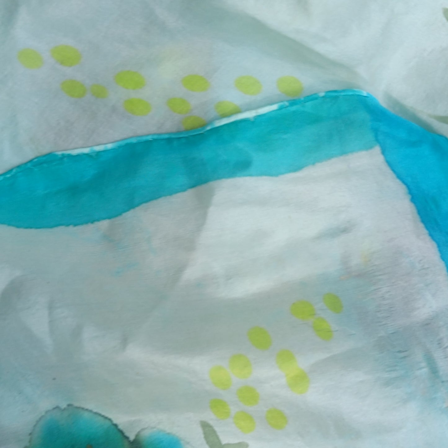 Vintage Hand Painted Silk Scarf - 90s Turquoise Floral Shawl