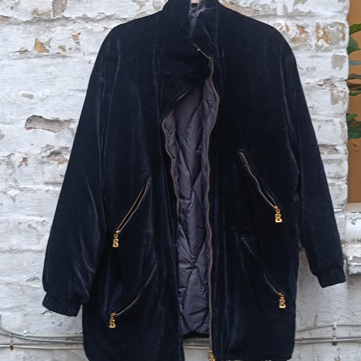 Bogner Black Velvet Quilted Jacket with Gold Zip Accents