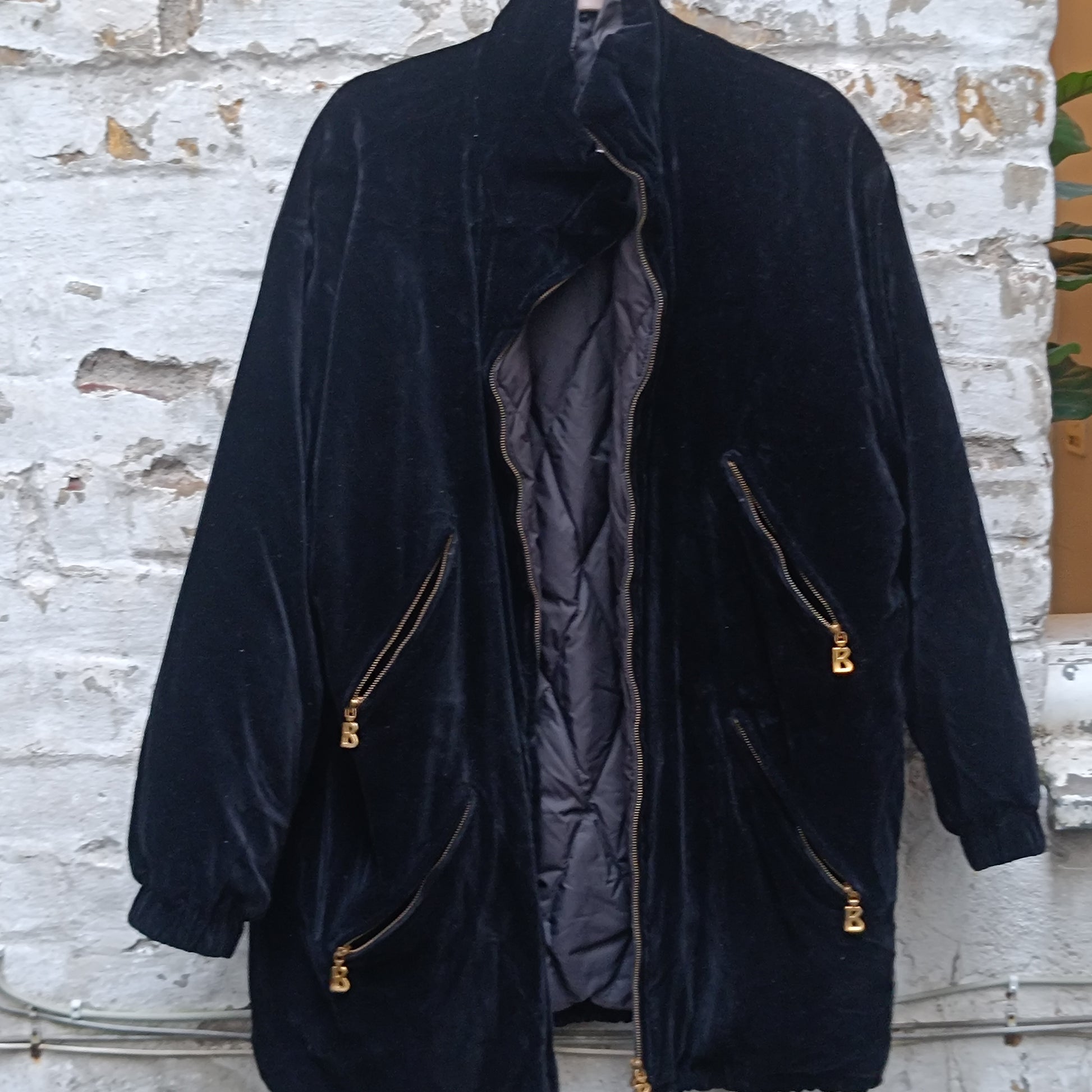 Bogner Black Velvet Quilted Jacket with Gold Zip Accents