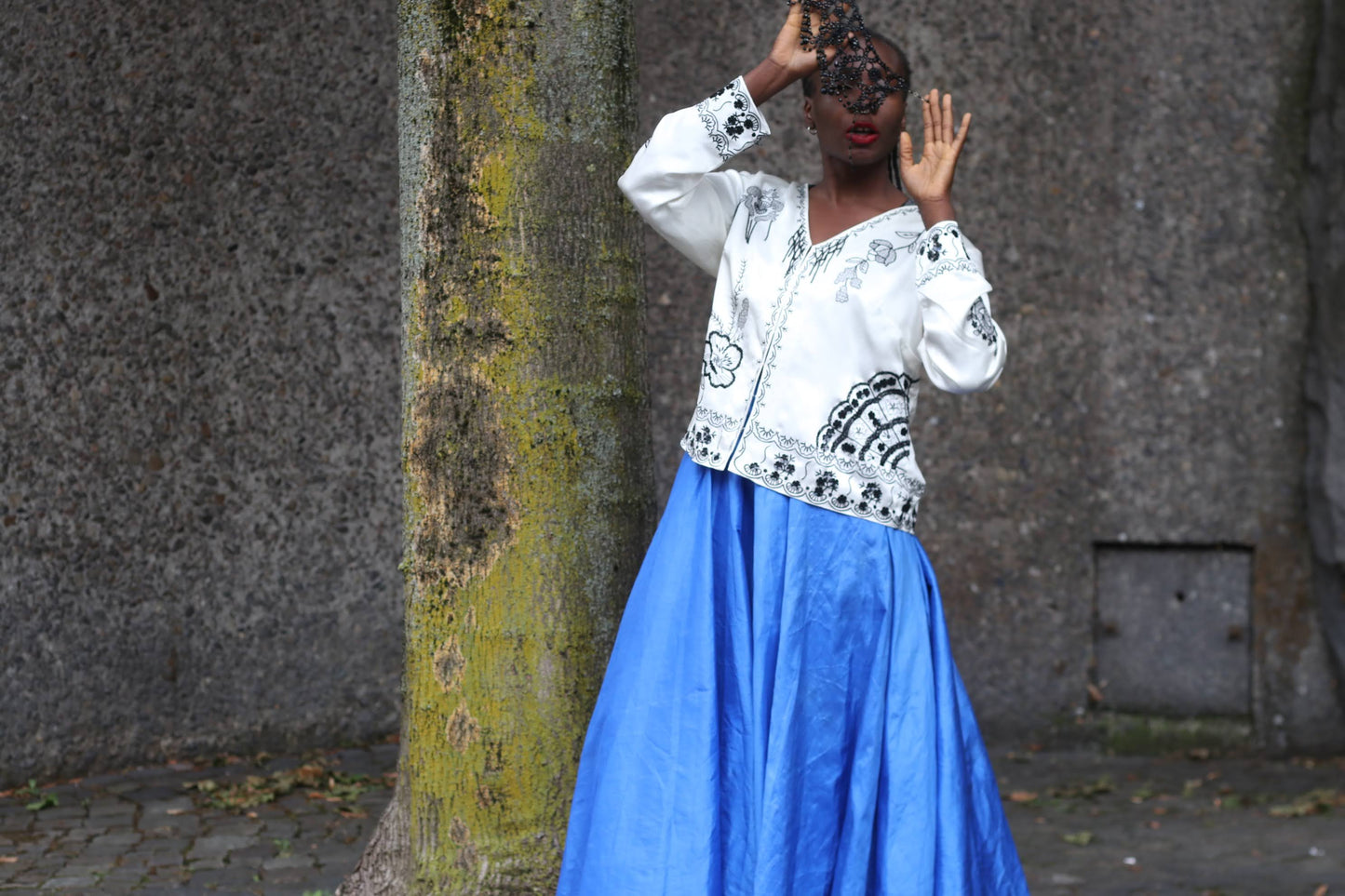 Vintage Blue Silk Maxi Skirt | 80s High Waist Pleated Party Skirt XS